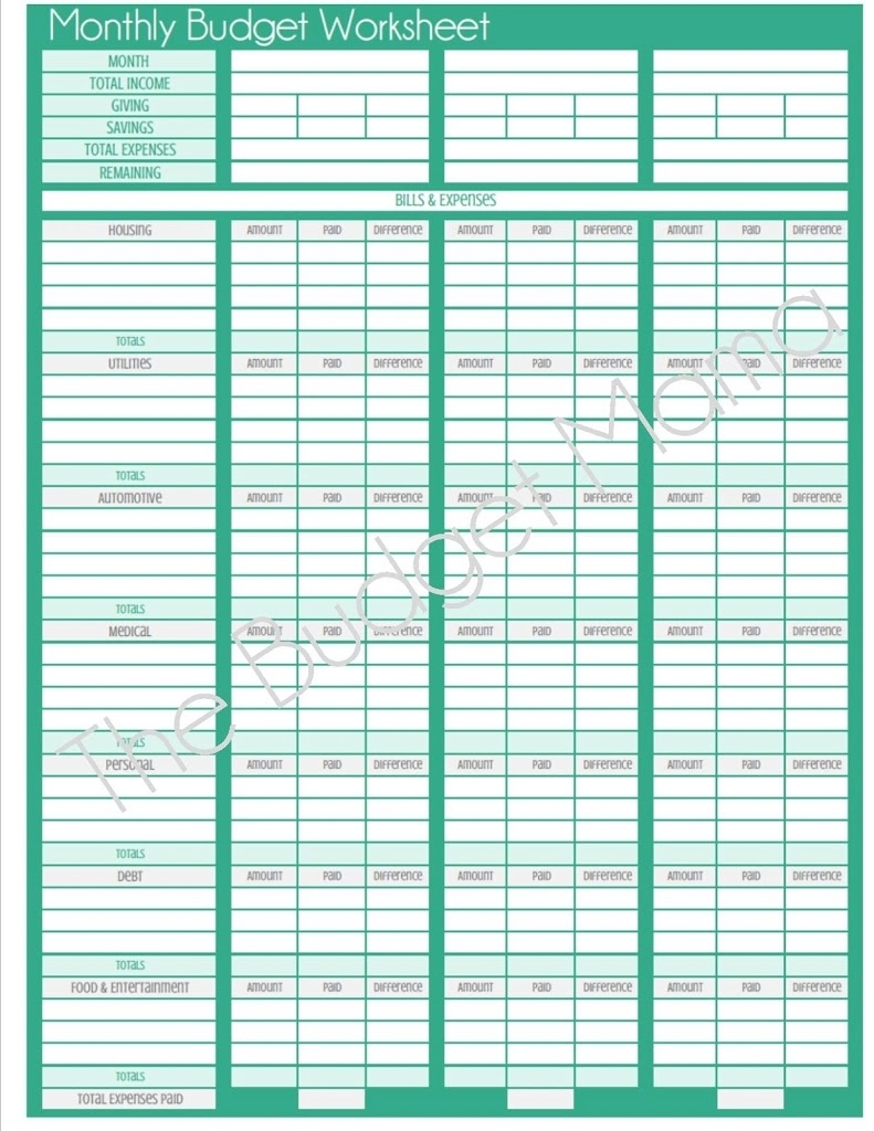 Blank Budget Worksheet Printable | Spreadsheets for Monthly Bill Payment Blank Worksheet