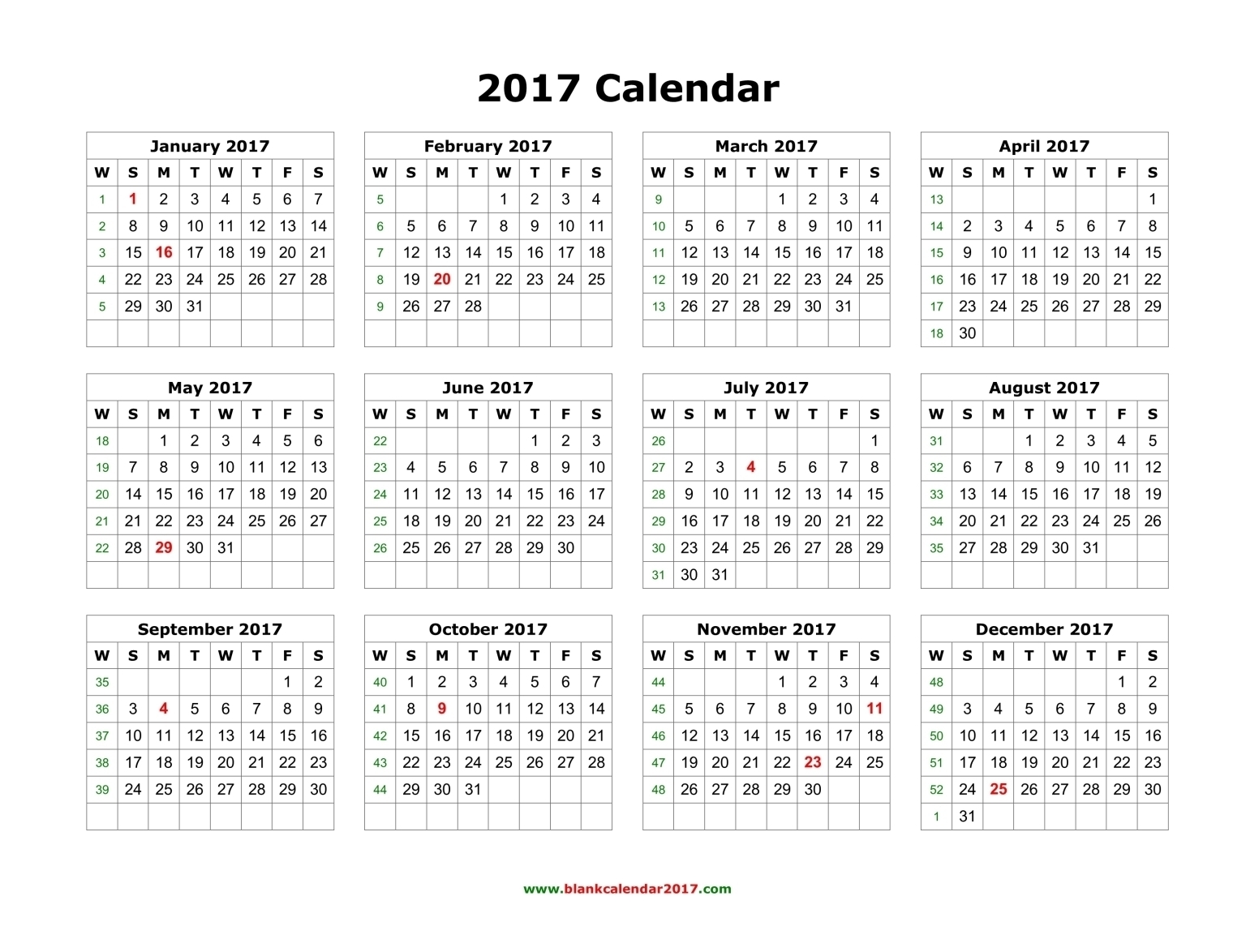 Blank Calendar 2017 inside Blank Calendar Page Year Long