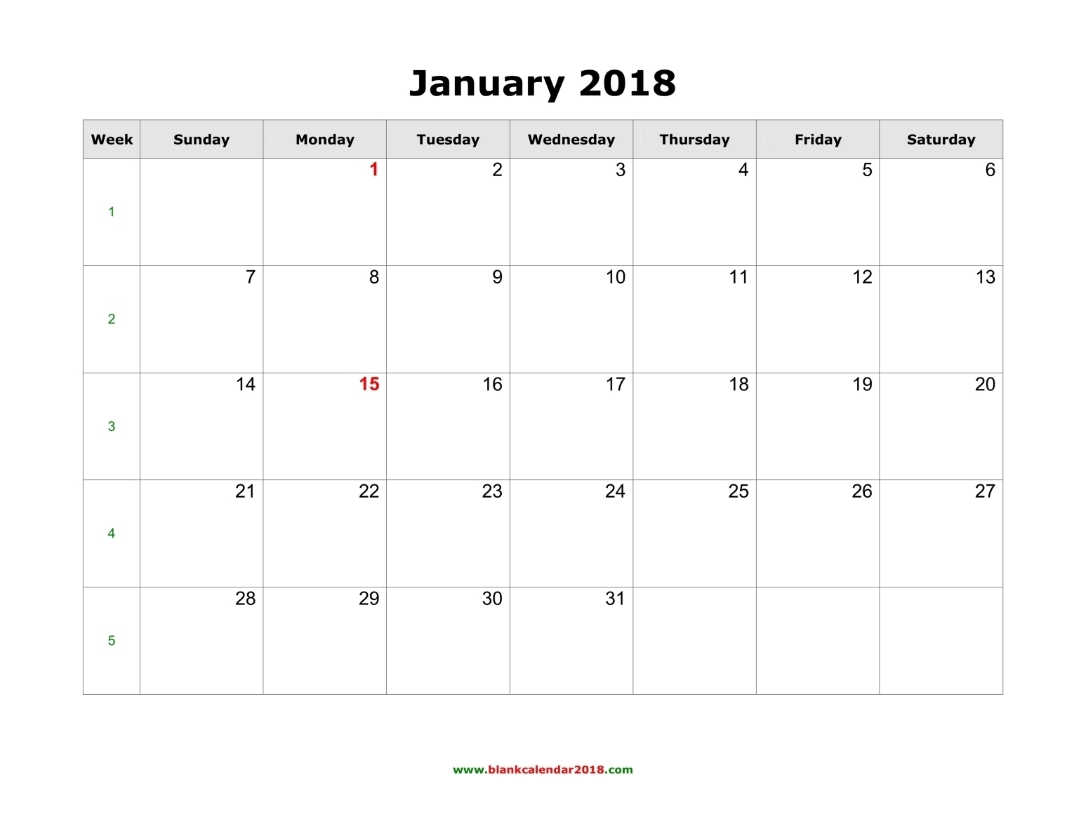 Blank Calendar 2018 with Free Blank Printable Monthly Calendar