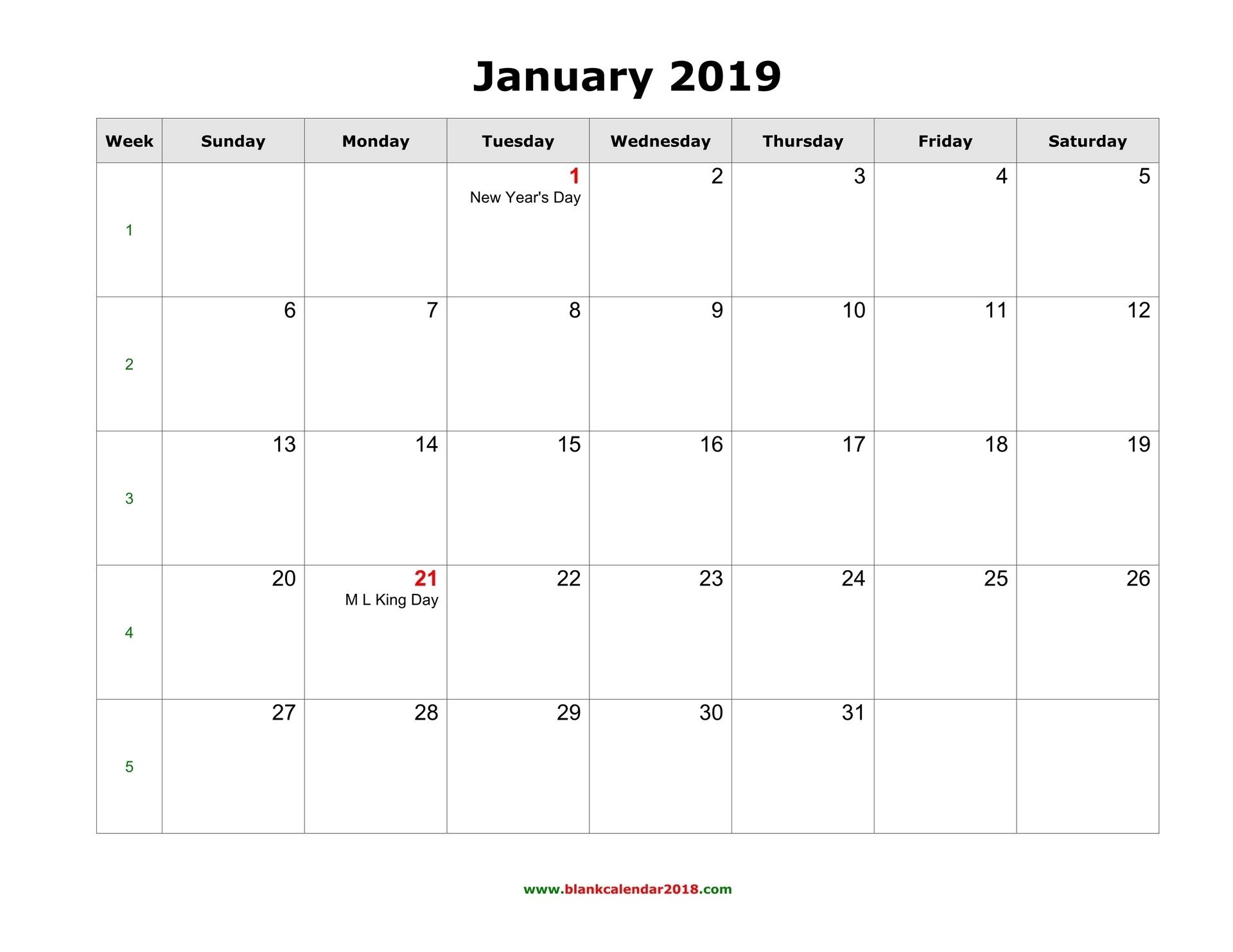 Blank Calendar 2019 with Monthly Calendar Templates Portrait Editable