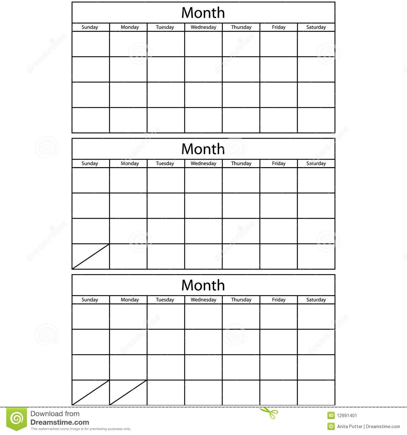 Blank Calendar 3 Templates Stock Vector. Illustration Of Month in Three Month Single Page Calendar