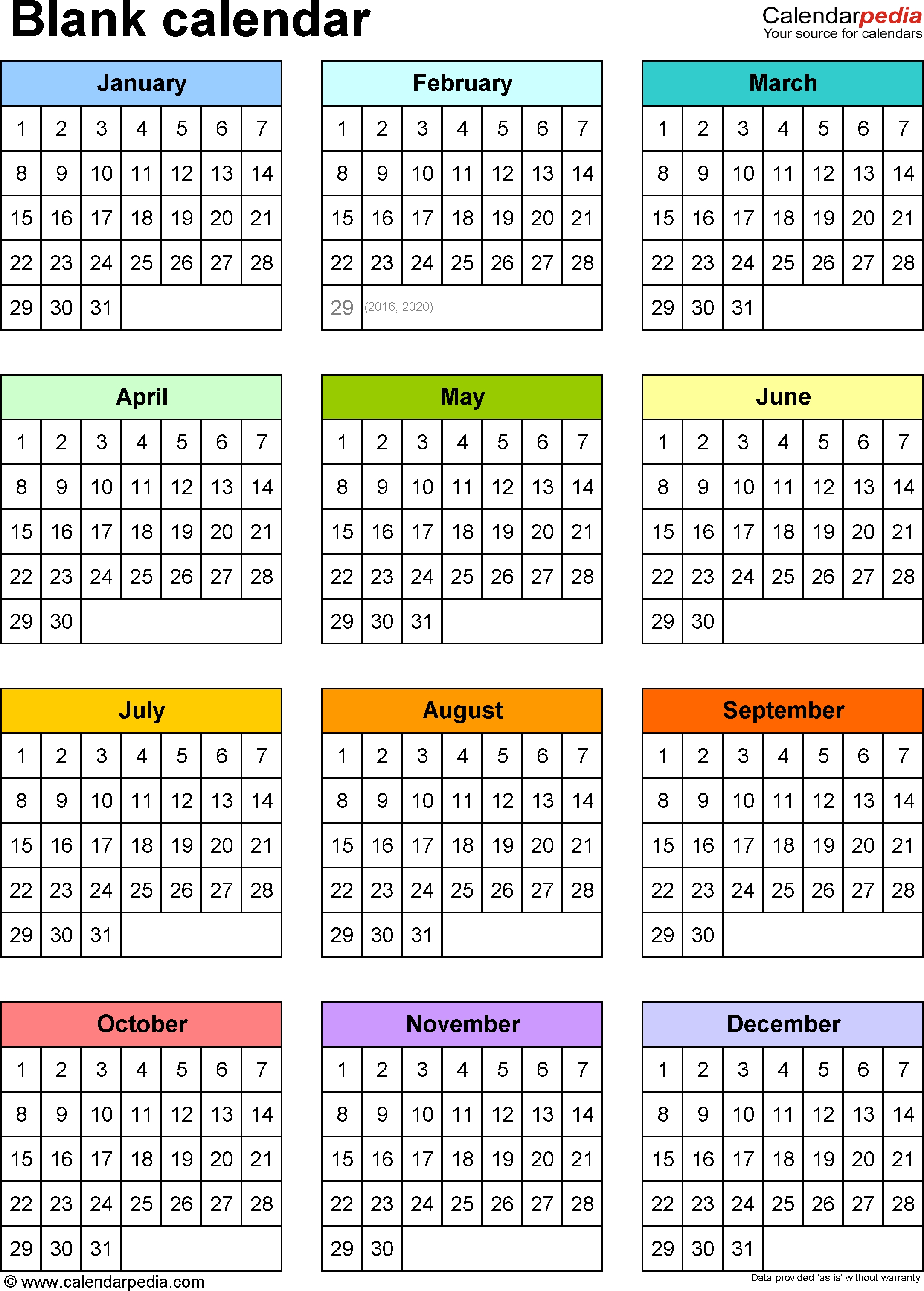 Blank Calendar - 9 Free Printable Microsoft Word Templates for Template For Calendar With 12 Months On One Page