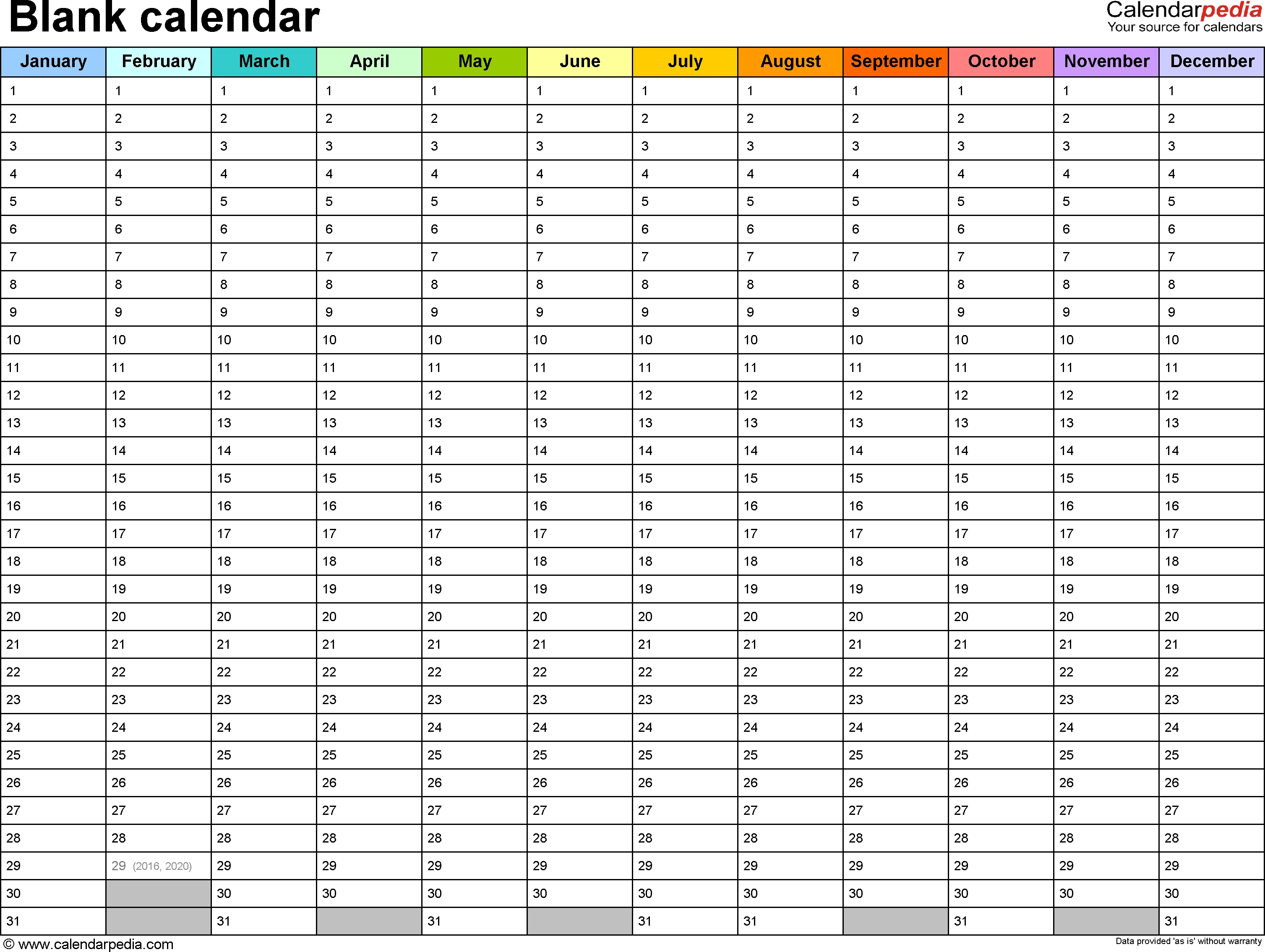 Blank Calendar - 9 Free Printable Microsoft Word Templates with Months Of The Year With 31 Days