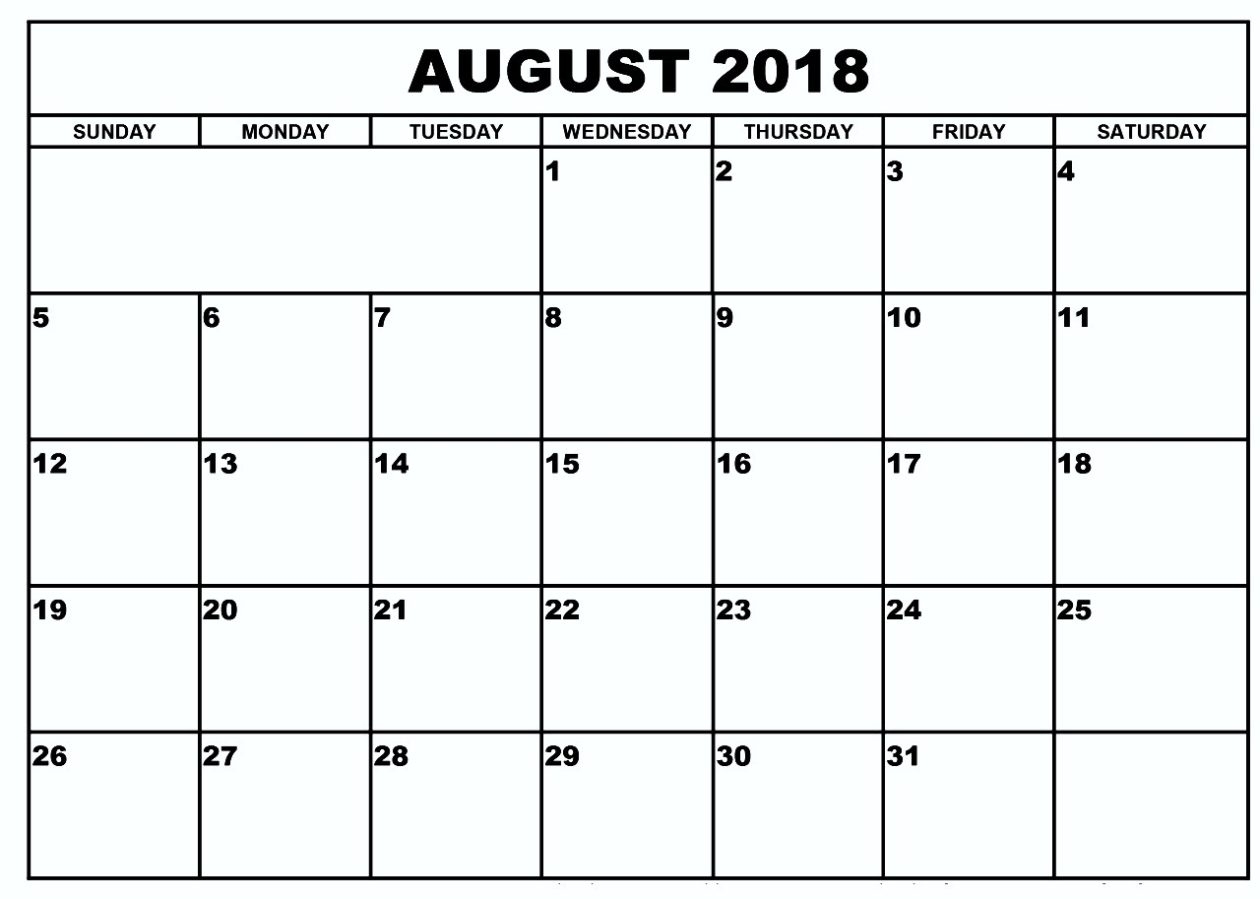 Blank Calendar August 2018Week Or Month inside August Printable Calendar By Month