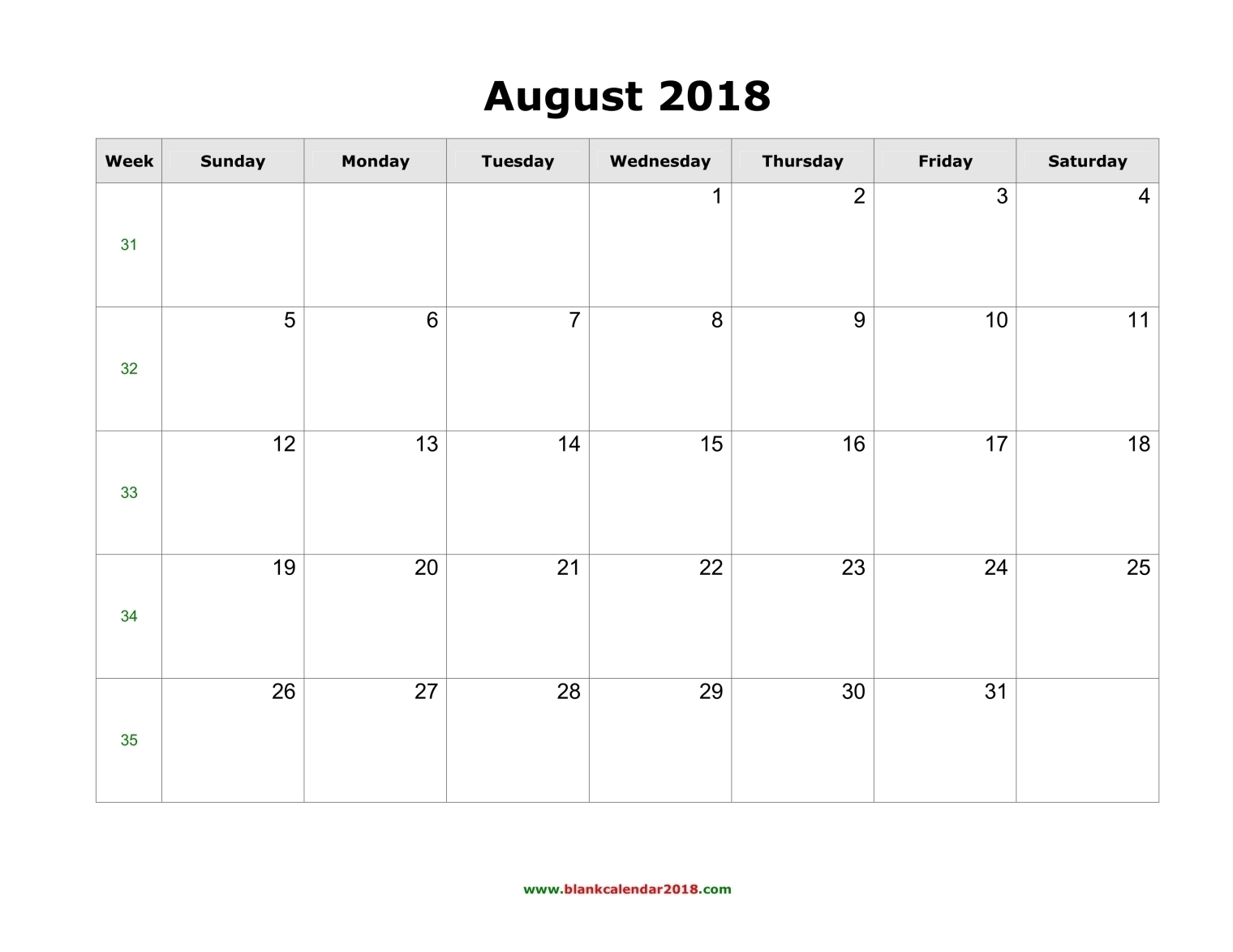 Blank Calendar For August 2018 with August Printable Calendar By Month