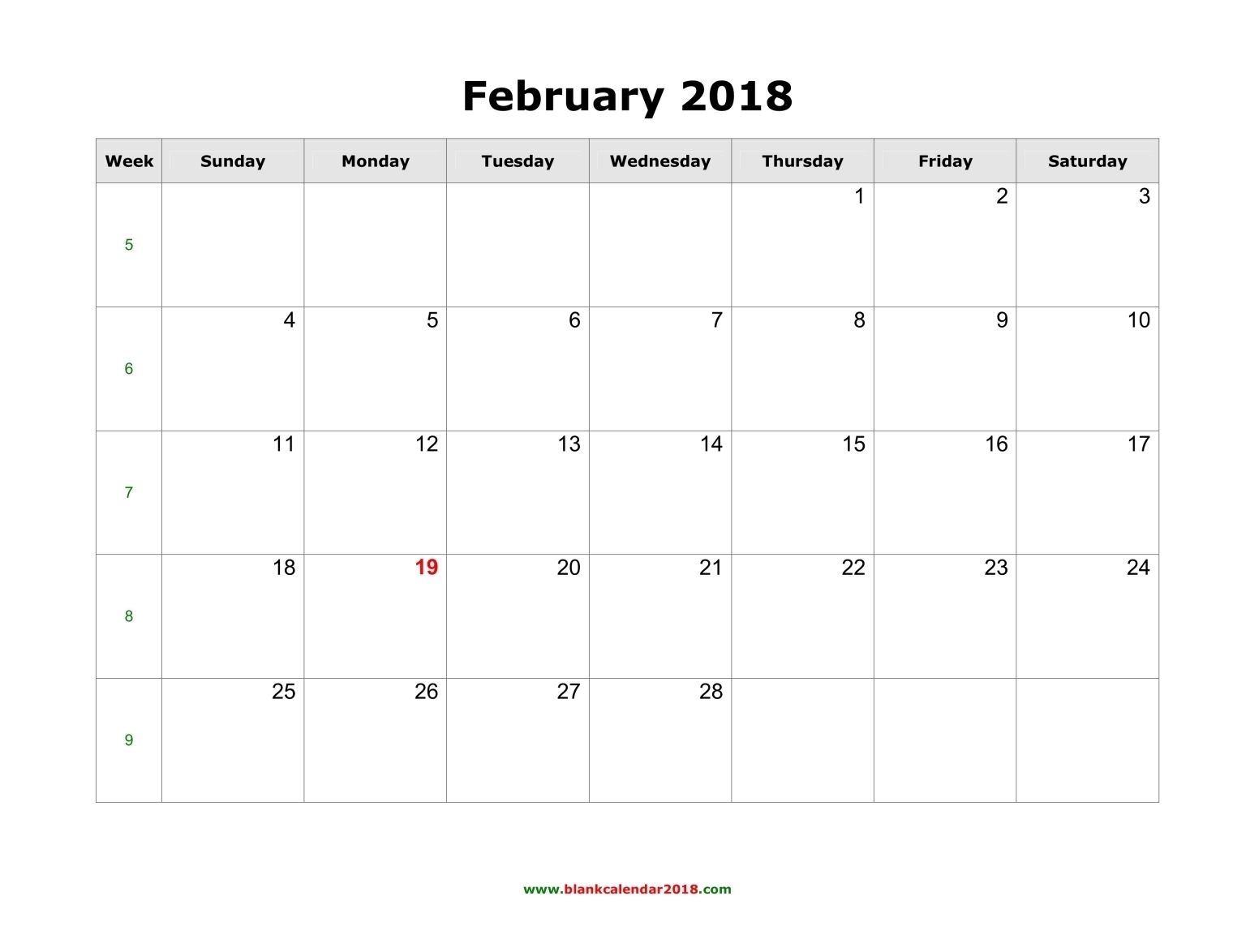 Blank Calendar For February 2018 pertaining to Free Fillable Blank Calendar Templates