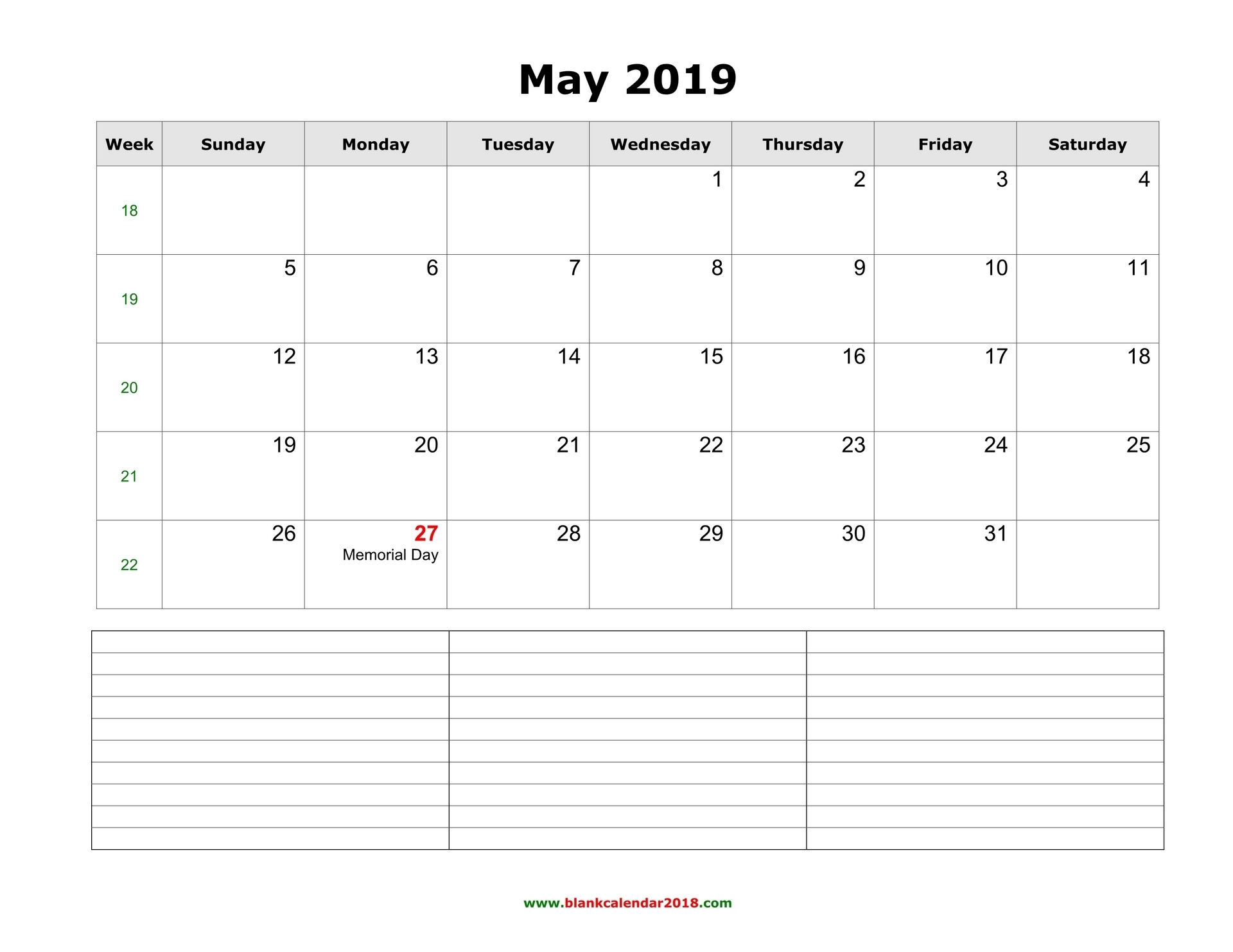 Blank Calendar For May 2019 intended for Blank Calendar For This Week