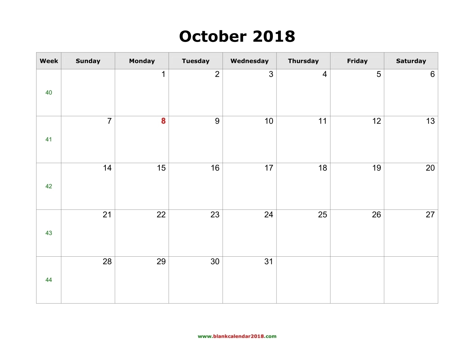 Blank Calendar For October 2018 for 3 Month Printable Calendar Online