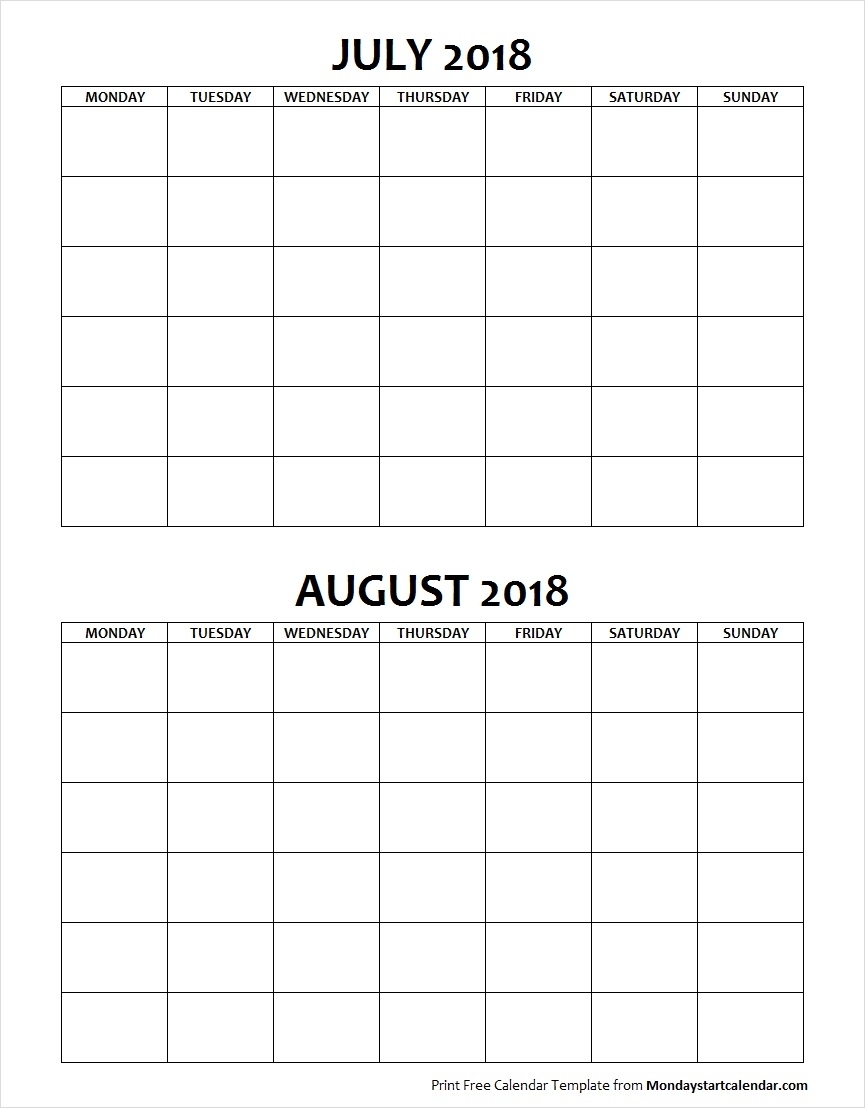 Blank Calendar July And August 2018 Monday To Sunday Archives pertaining to July Calendar Monday To Sunday