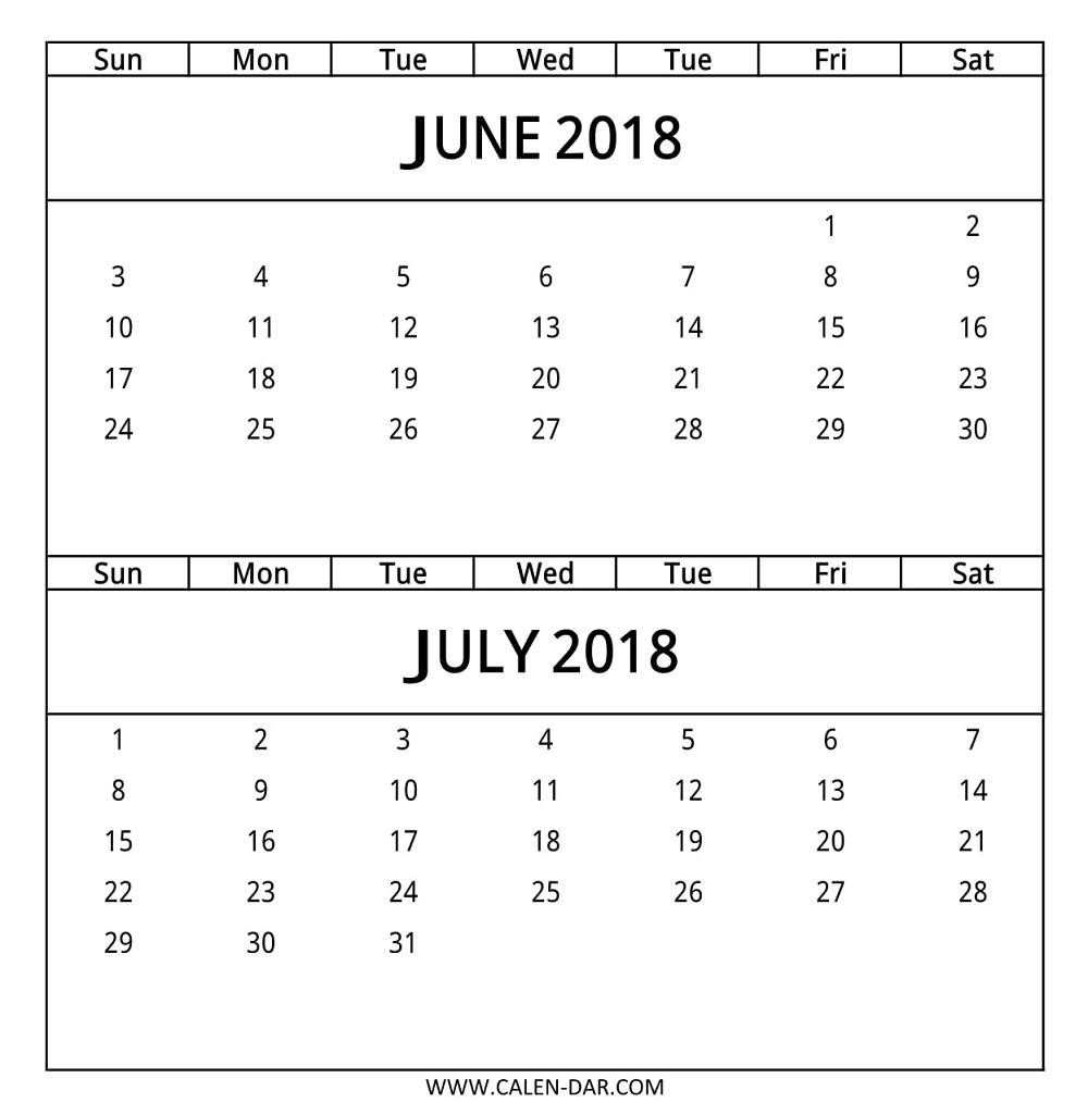 June And July Monthly Calendar