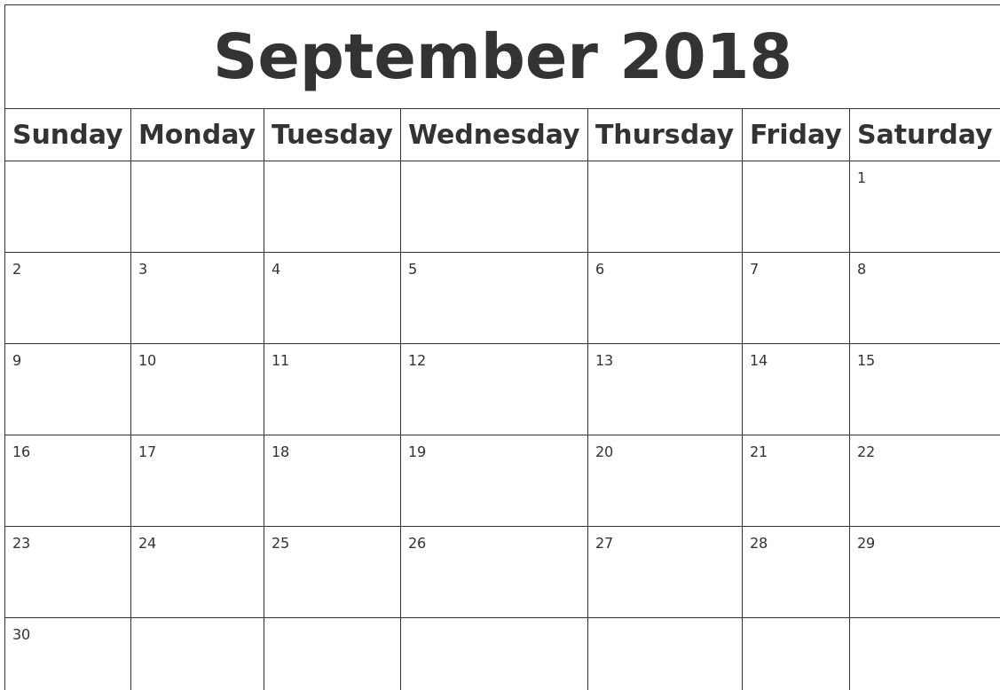 Blank Calendar September 2018 Word | Blank Calendar September 2018 for Calendar Of The Month Of September