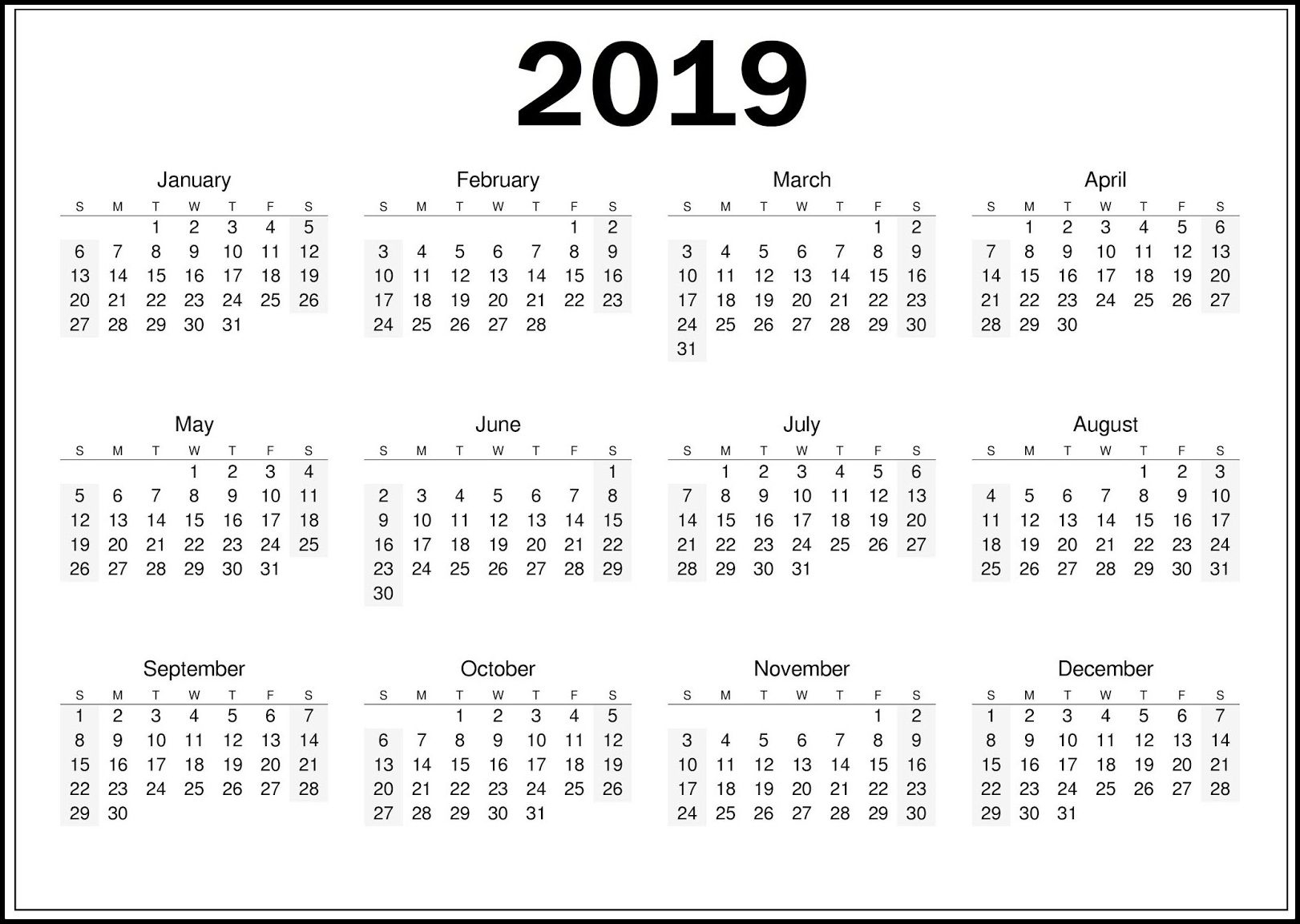 Blank Calendar Template 2019 Download | Top 10 Free 2019 Calendar within 12 Month Calendar Picture Ideas