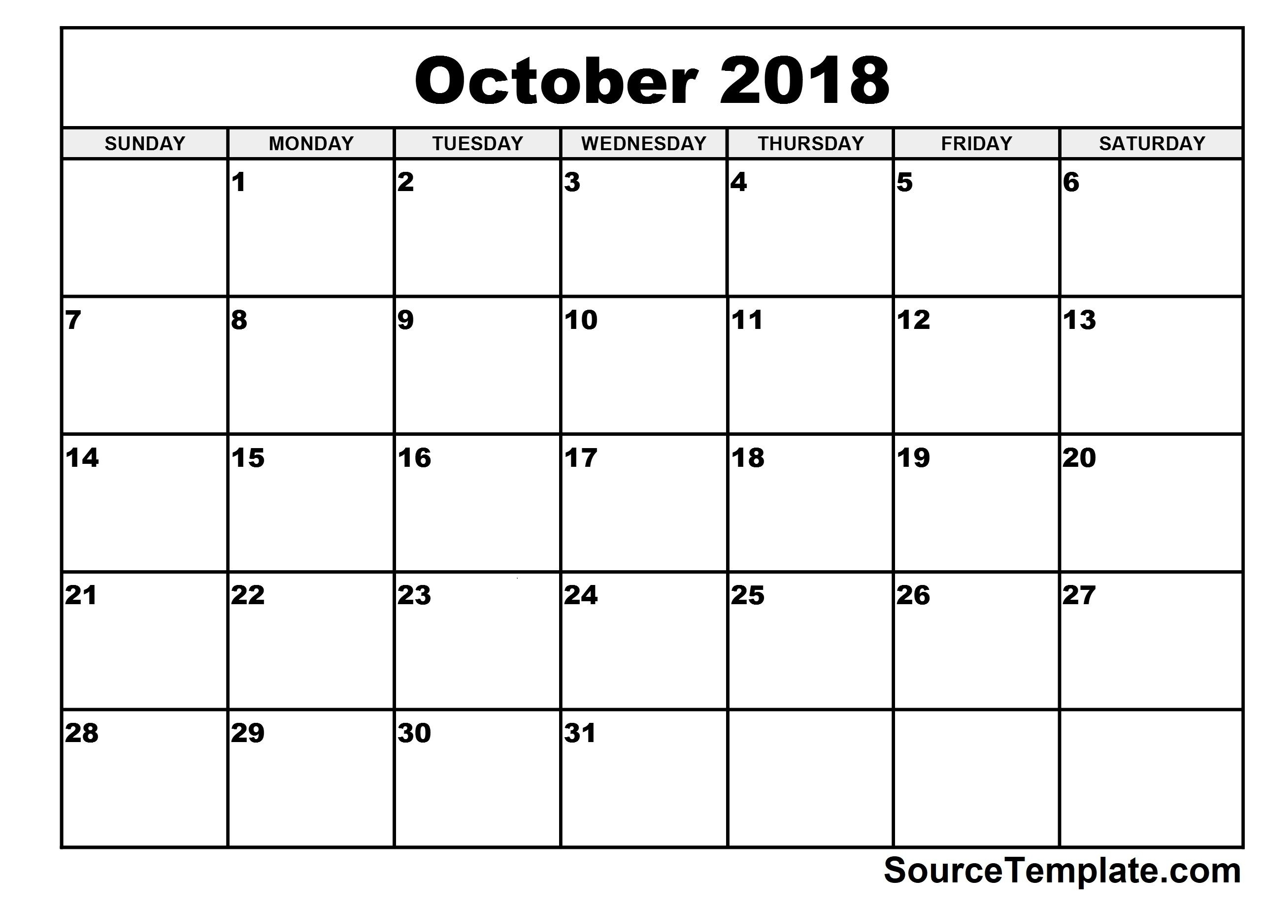 Blank Calendar Template Monday To Friday Only | Template Calendar for October Blank Calendar Monday To Friday Only
