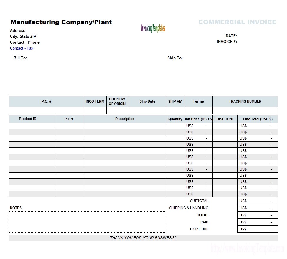 Blank Commercial Invoice Template regarding Microsoft Excel Bill Organizer Blank