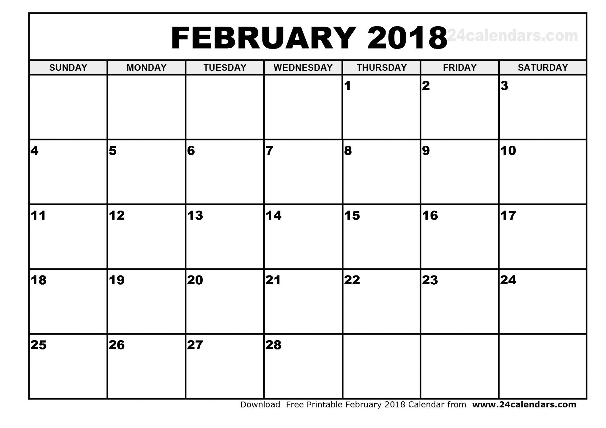 Blank February 2019 Calendar Printable | Free Printable February for Monthly Calendar Template A3 Landscape