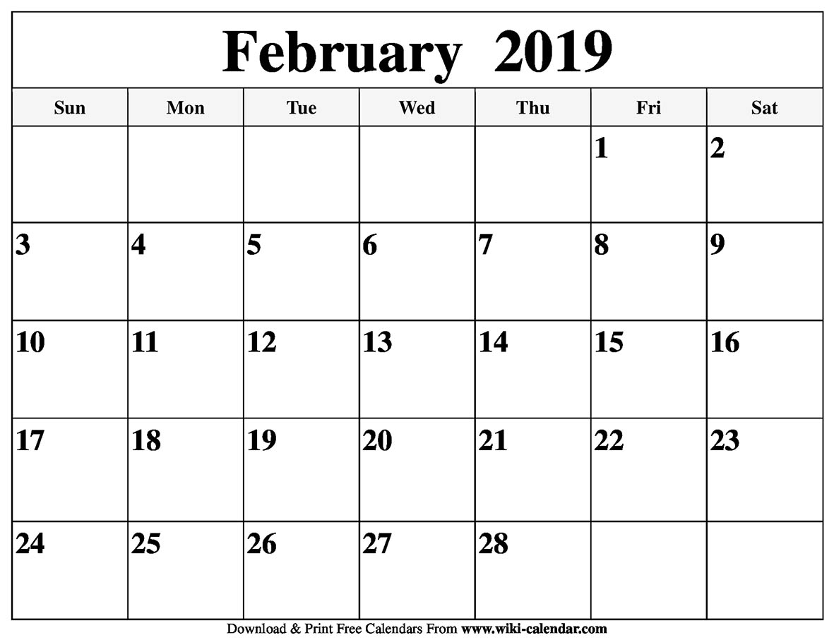 Blank February 2019 Calendar Printable with regard to What Day Is It Calendar