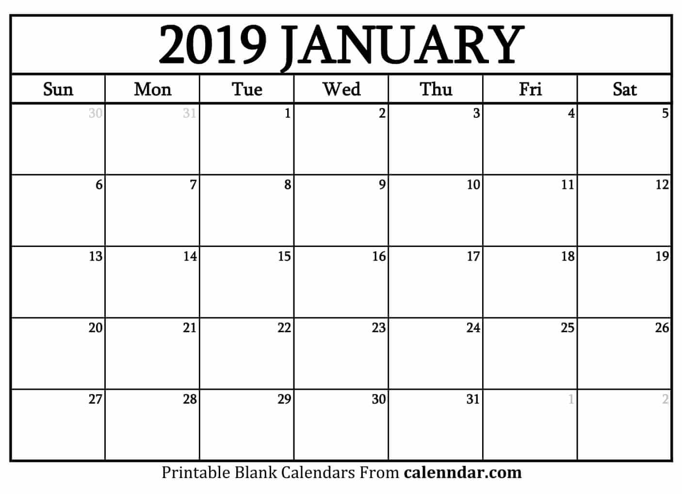 Blank January 2019 Calendar Templates - Calenndar throughout Picture Of A January Calender