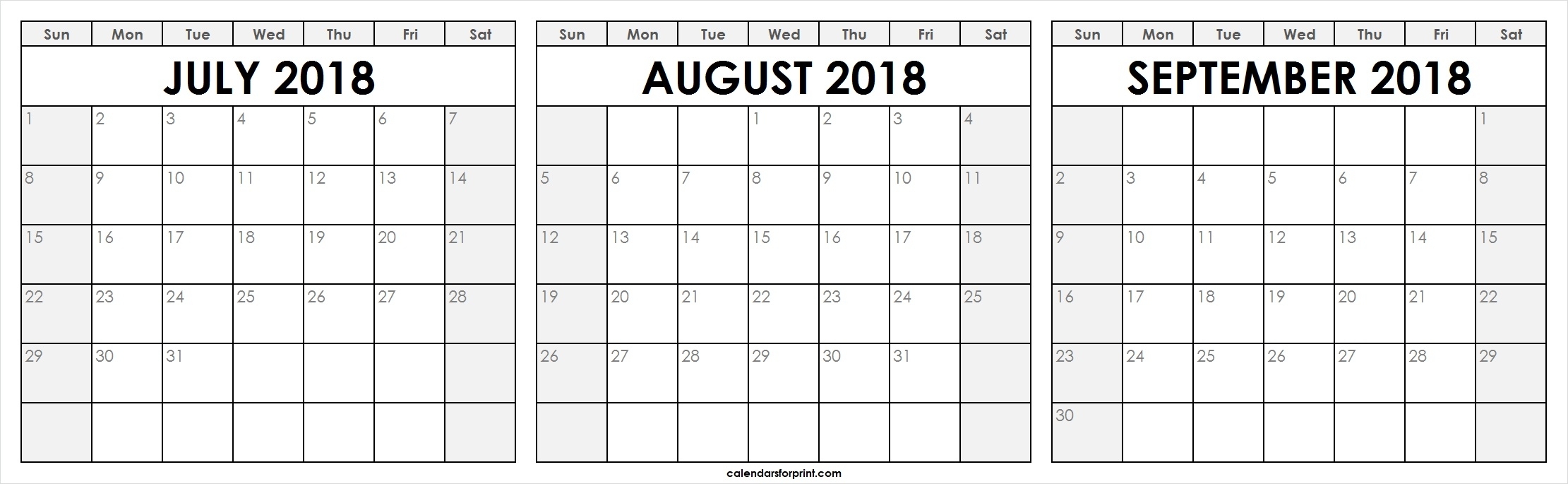 Blank July August September 2018 Calendar Template Free inside August And September Calendar Template