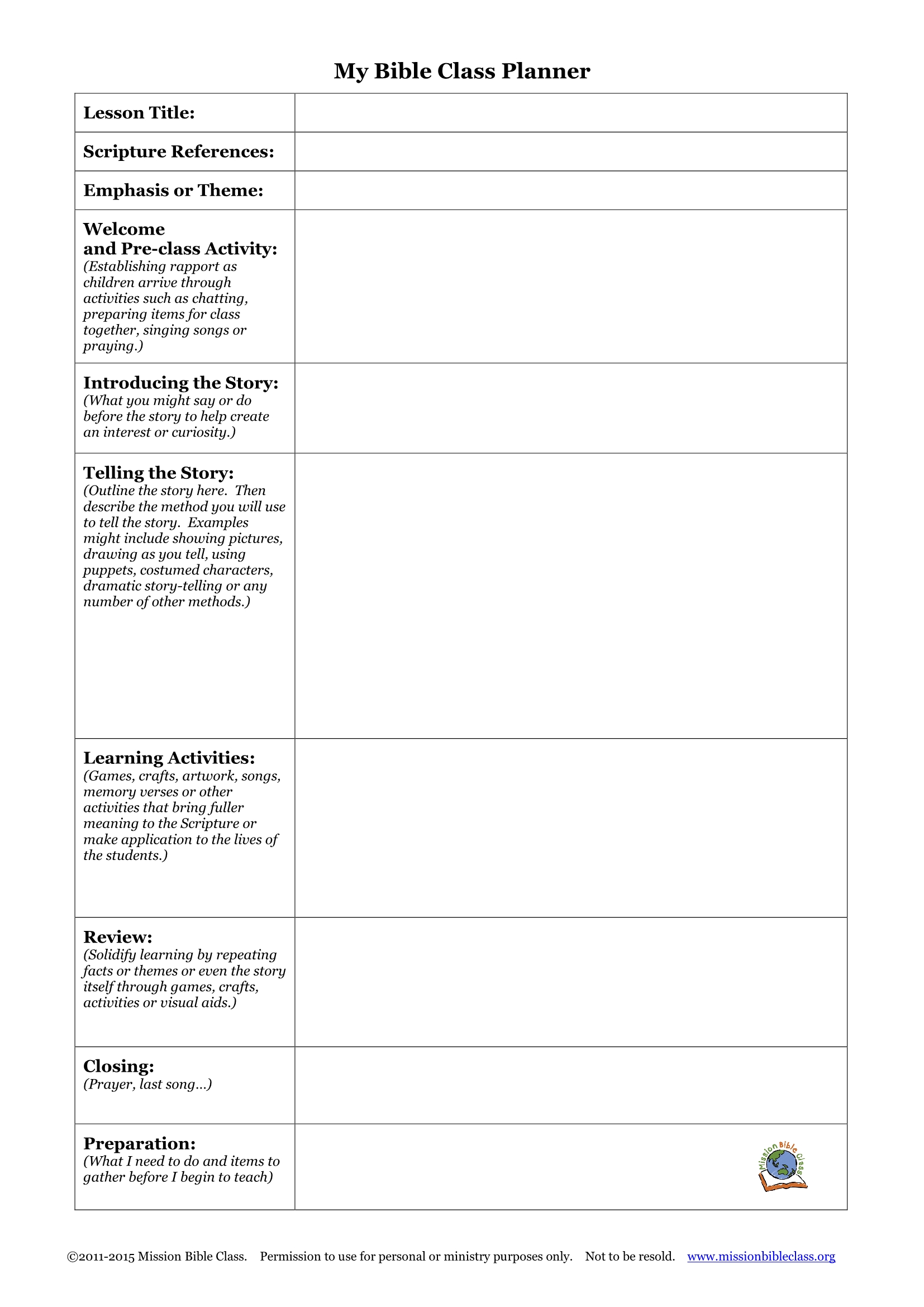 Blank Lesson Plan Templates To Print | Teaching The Bible To with regard to Template For Monthly Calendar Lesson Plans For Childrens Church