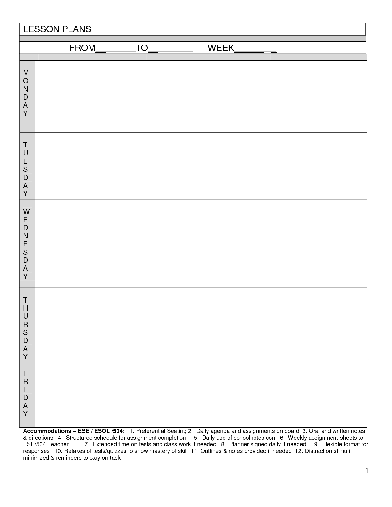 Blank Lesson Plans For Teachers | Free Printable Blank Preschool pertaining to Basic Lesson Plan Template Printable