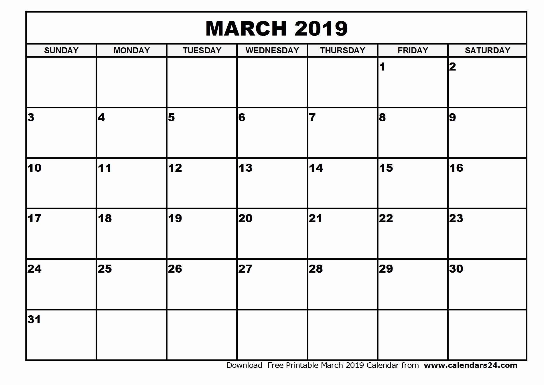 Blank March 2019 Calendar Templates Printable Download - July 2019 for Blank Monthly Calendar To Download Free