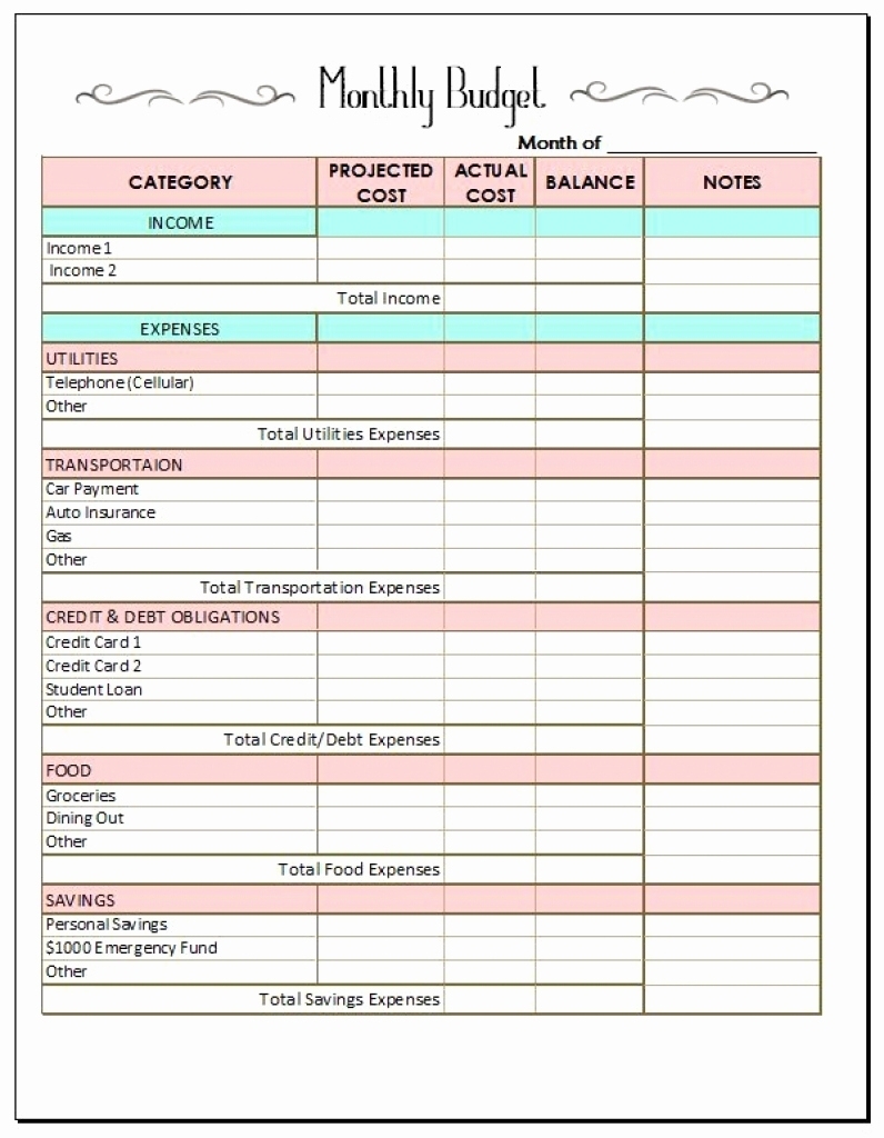 monthly bill calendar for a year