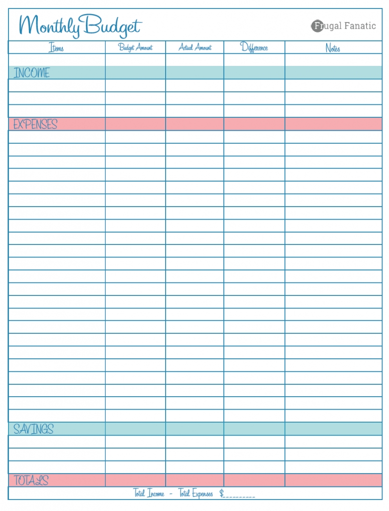 Blank Monthly Budget Worksheet - Frugal Fanatic pertaining to Blank Monthly Bill Payment Sheet