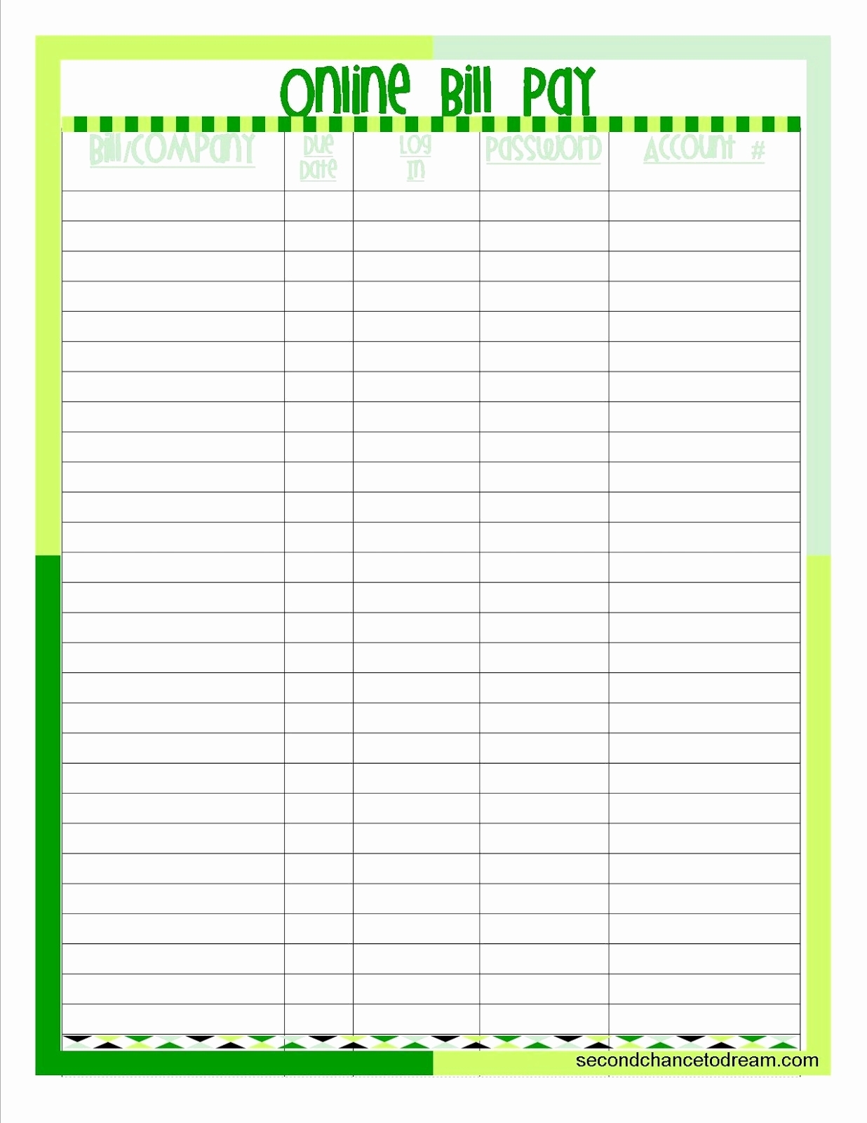 printable monthly bills to pay blank sheet