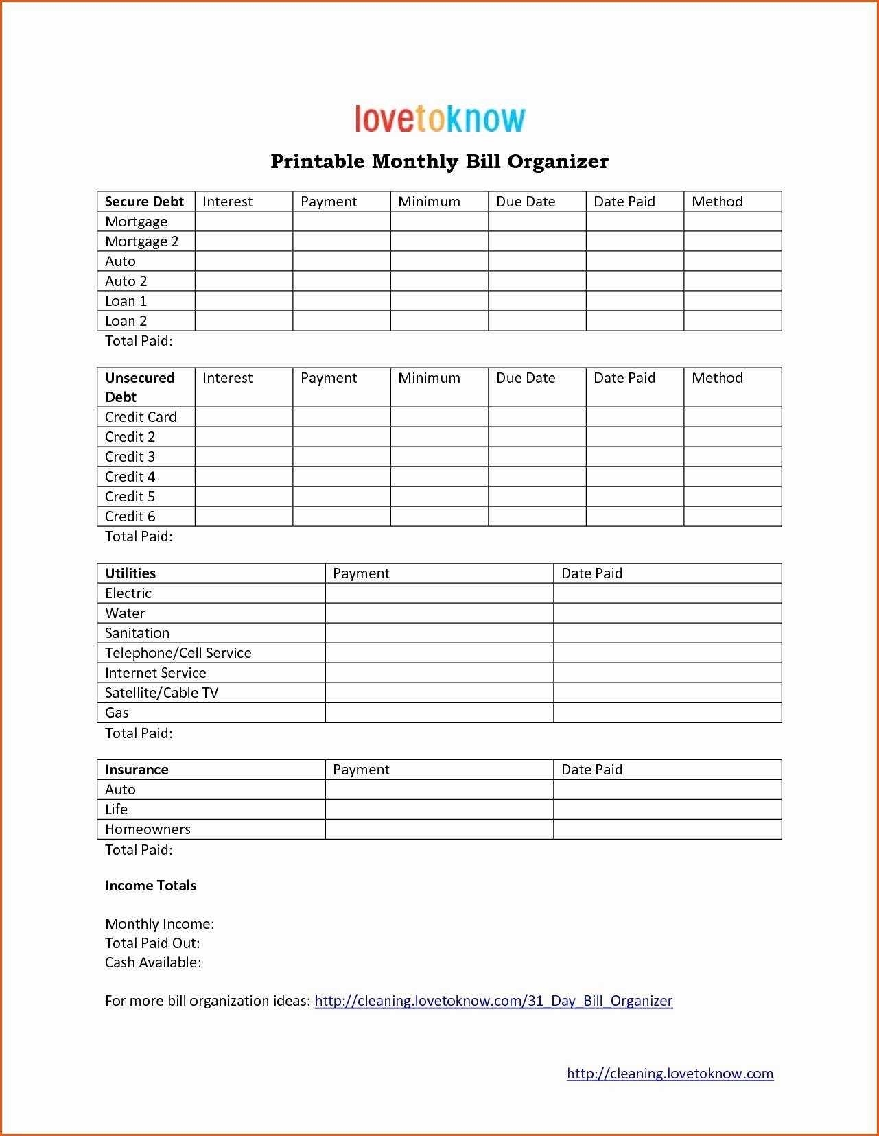 Blank Monthly Calendar For Bill Pay Printable Of Blank Monthly intended for Microsoft Excel Bill Organizer Blank