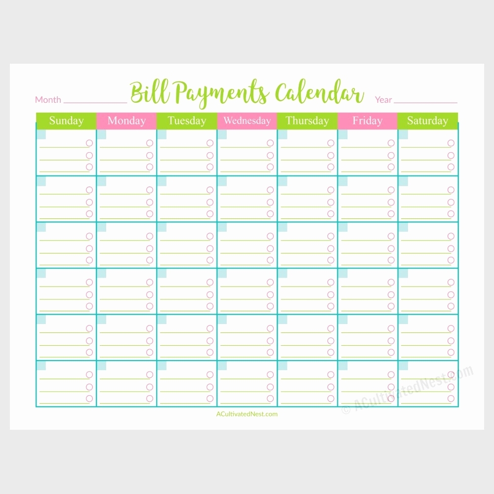 Blank Monthly Calendar For Bill Pay Printable Printable Bill throughout Monthly Bill Payment Blank Worksheet