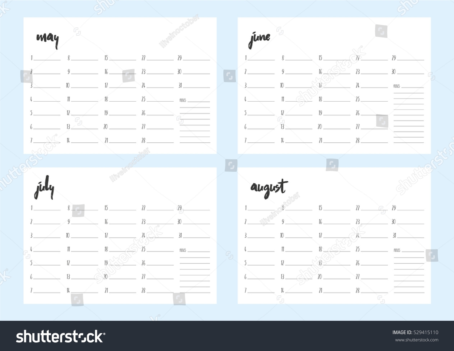 Blank Monthly Calendar May June July Stock Vector (Royalty Free with Month Planner May June And July