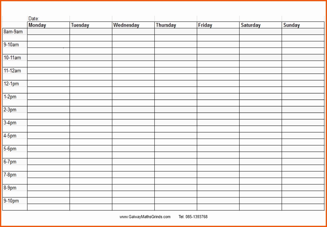 Blank Week Calender With Times Calendar Inspiration Design 2