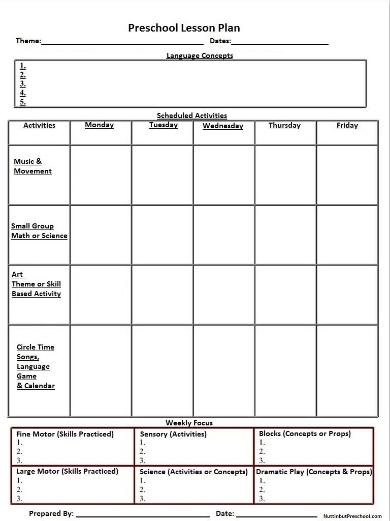 preschool printable blank template curriculum daily schedule