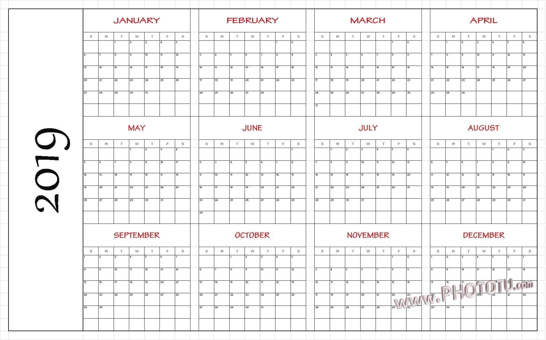 Blank Printable 2019 One Page Calendar - Free March 2019 Calendar for 12 Month Schedule Template Blank