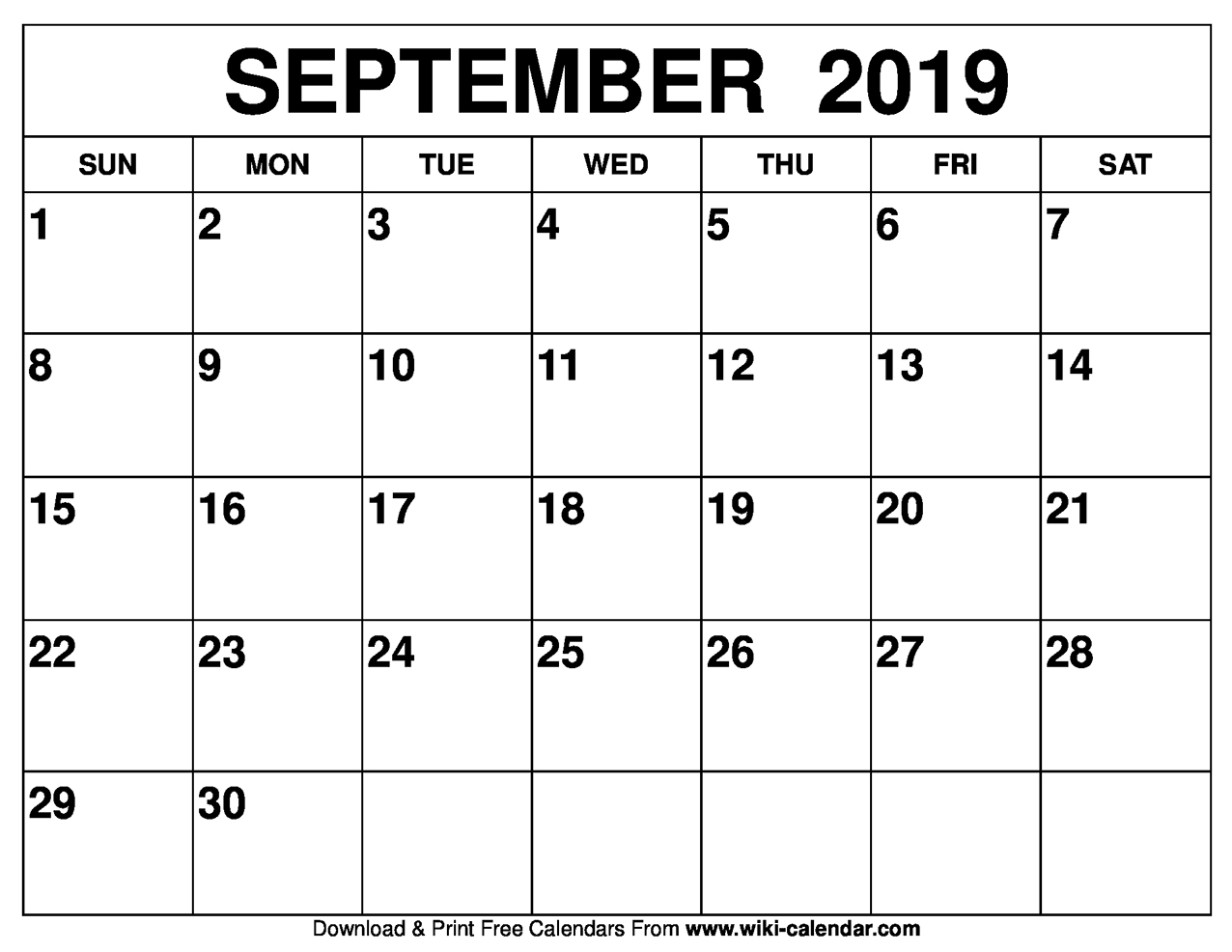 Blank September 2019 Calendar Printable for Print Calendar Month Of September