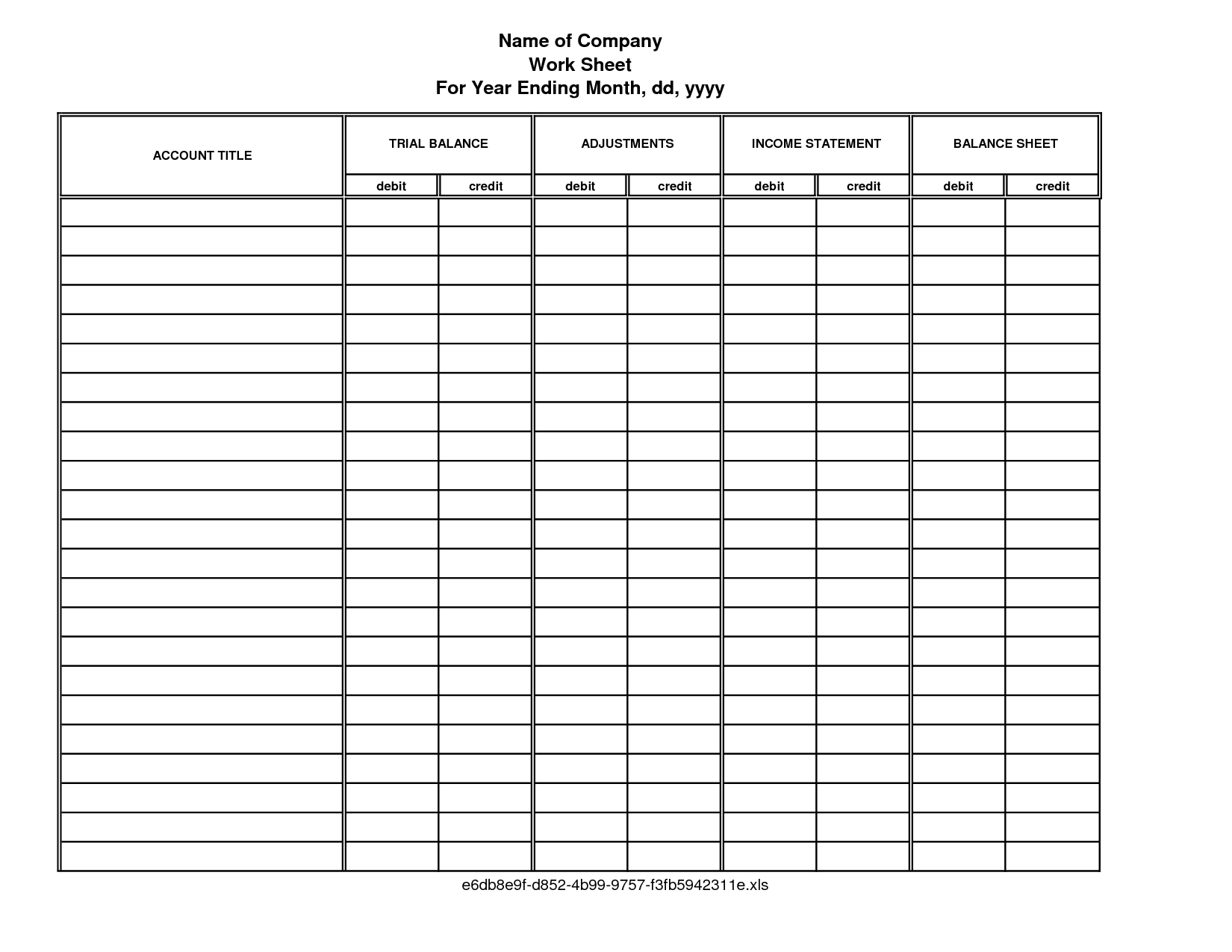 Blank Six-Column Worksheet | Accounting 6 Column Worksheet - Excel regarding Mothly Bill Payment Balance Sheet Blank