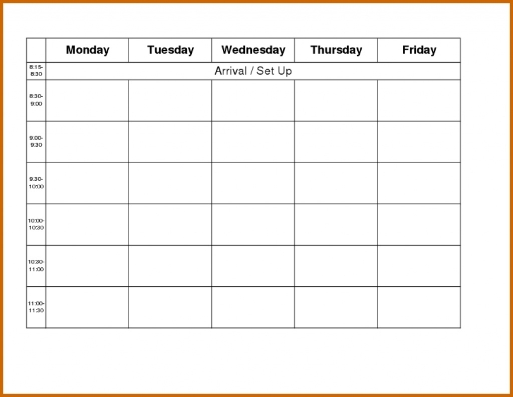 Blank Weekly Calendar Day Through Friday Sunday To Saturday Free for Monday Through Friday Blank Schedule Print Out