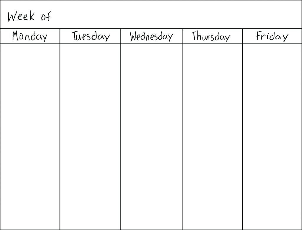 Blank Weekly Calendar Monday Through Friday Schedule Plate Perky E2 within Printable Appointment Calendars Monday Through Friday