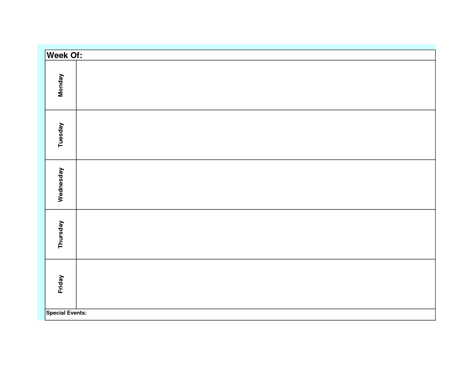 Blank Weekly Calendar Monday Through Friday Template Planner To | Smorad throughout Monday Through Friday Blank Schedule Print Out