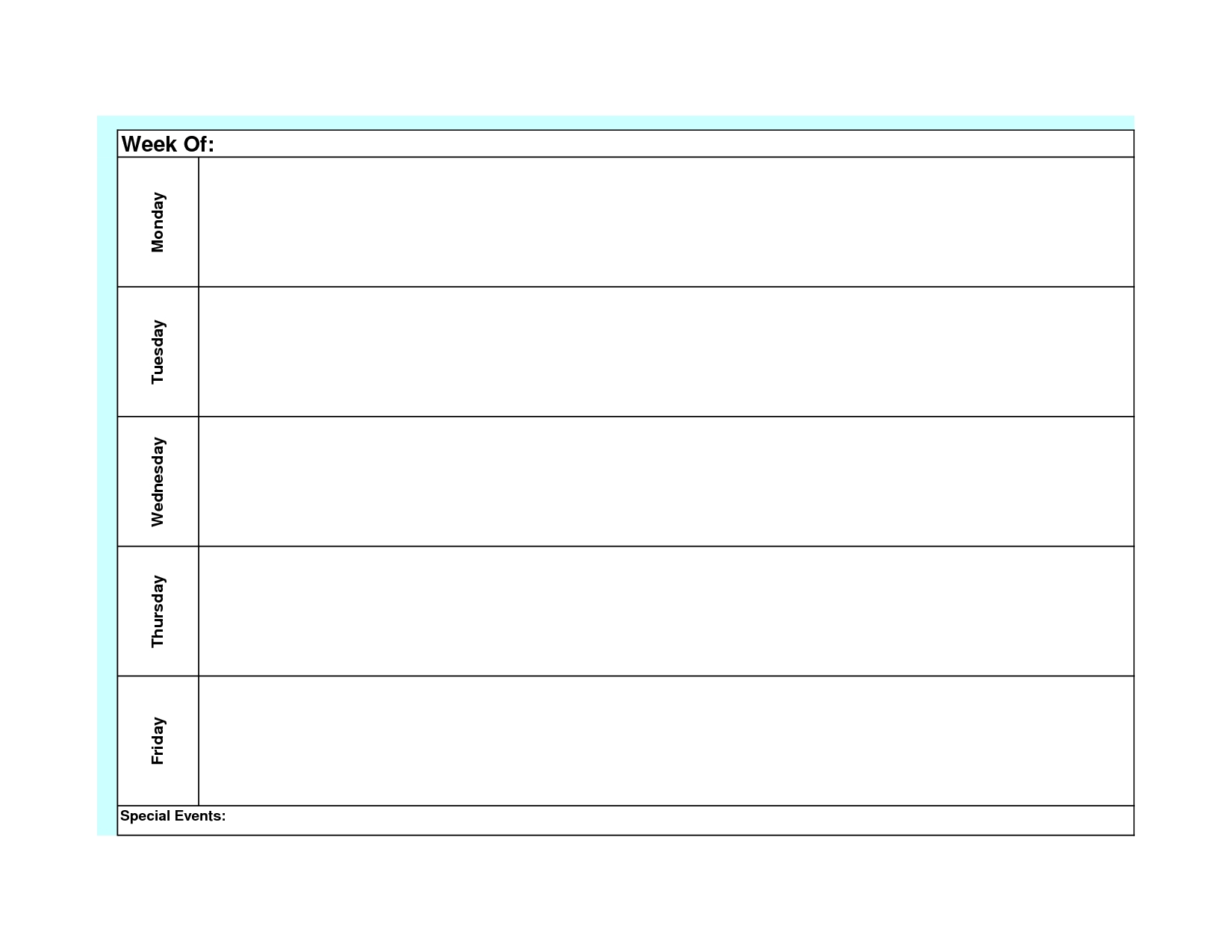 Blank Weekly Calendar Monday Through Friday Template Planner To | Smorad within Monday Through Friday Daily Planner