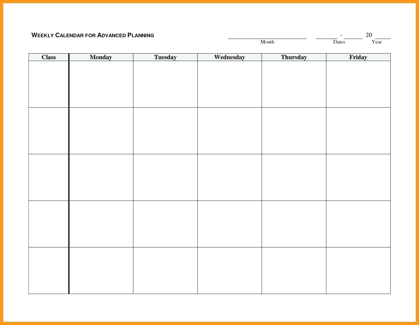 Monday Thru Friday Calendar Template