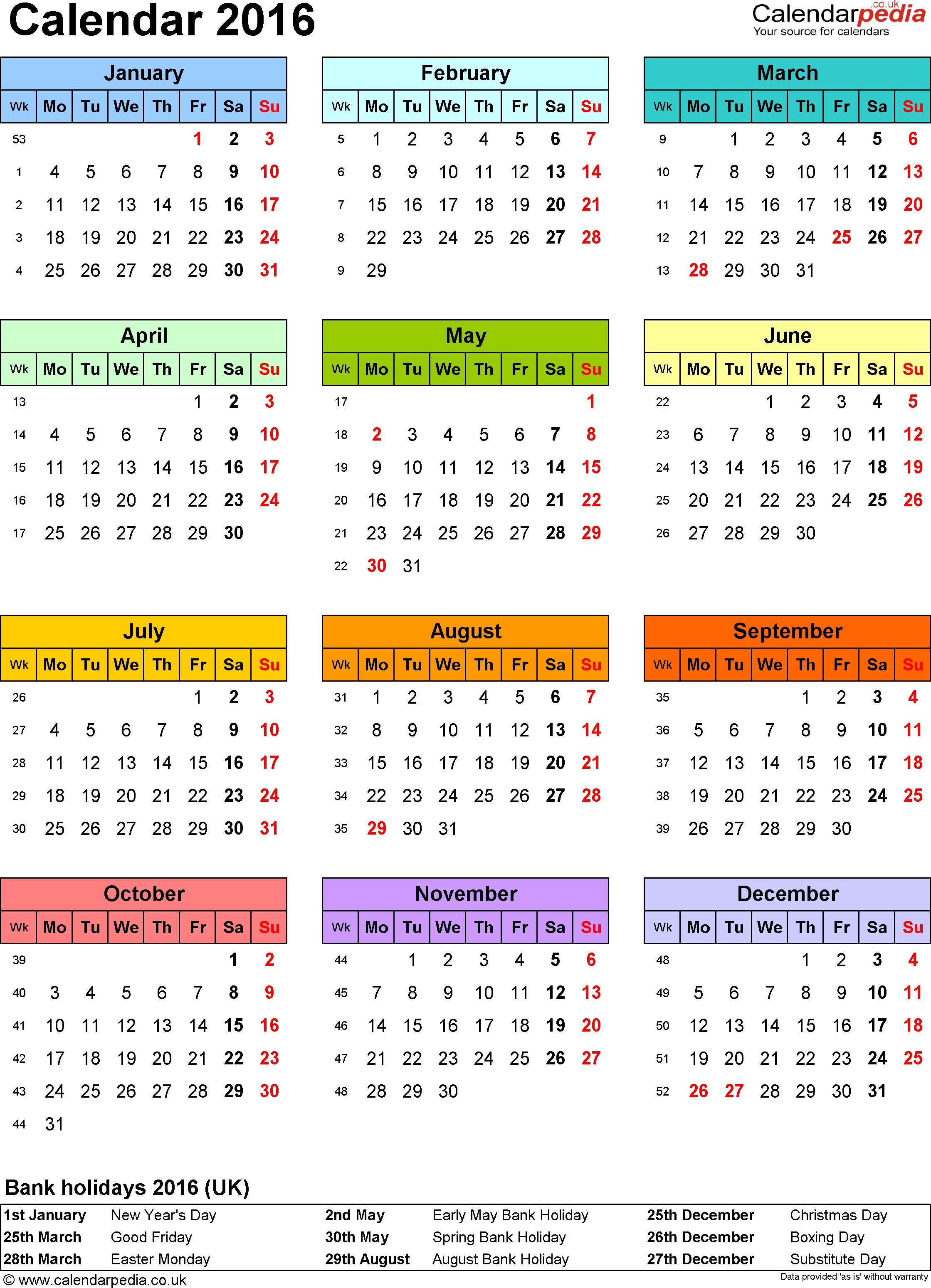 Calendar 2016 (Uk) - 16 Free Printable Word Templates inside 2007 Calendar With Holidays Printable