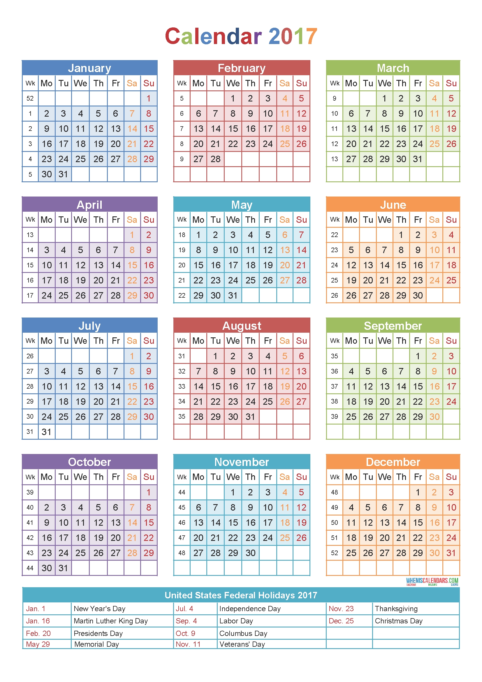 Calendar 2017Week Number | Holidays | Printable Calendar for Number Of The Week Template