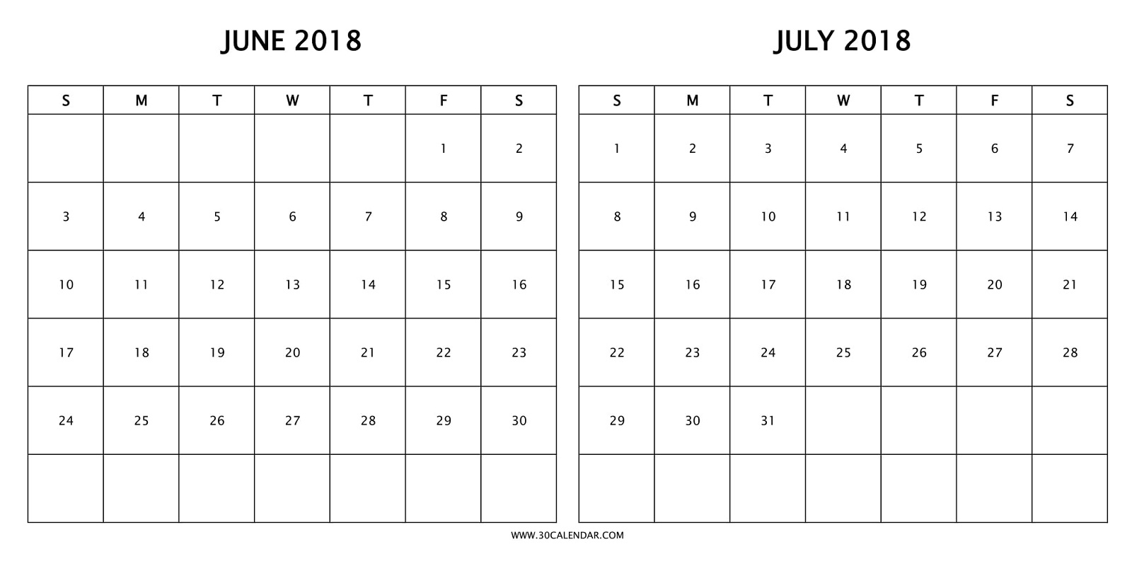 Calendar 2018 June July To Print | 2 Months 2018 Calendar Template pertaining to Calender For June And July