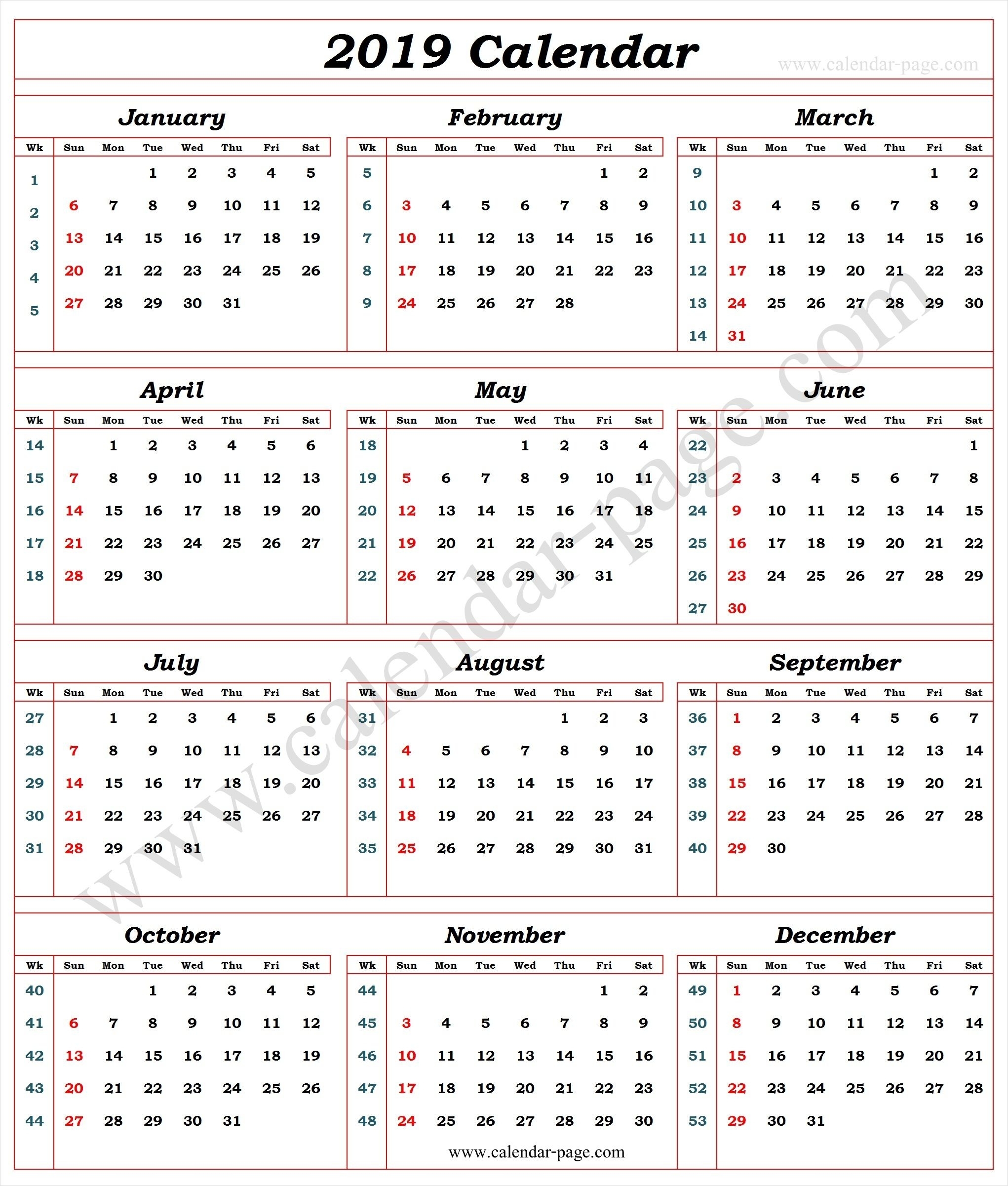 Calendar 2019 With Week Numbers | 2019 Calendar Template | Blank inside Number Of The Week Template