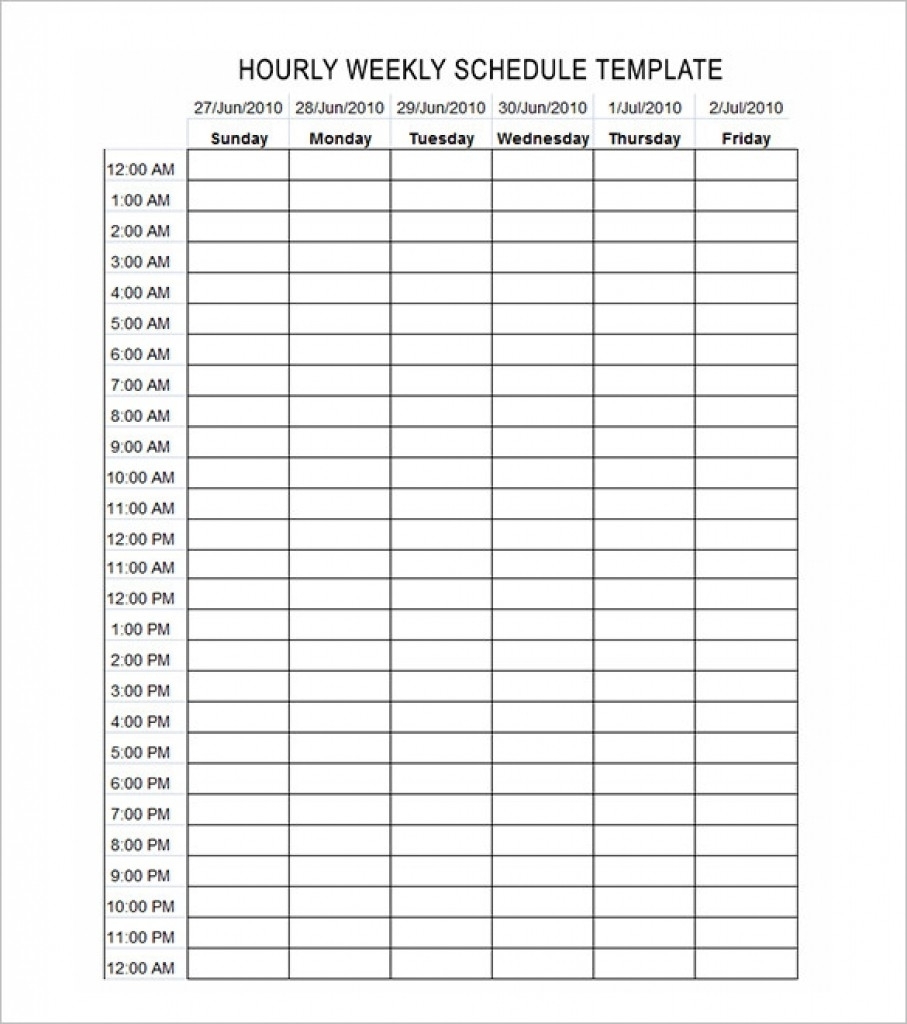 24 Hour Weekly Schedule Template Pdf