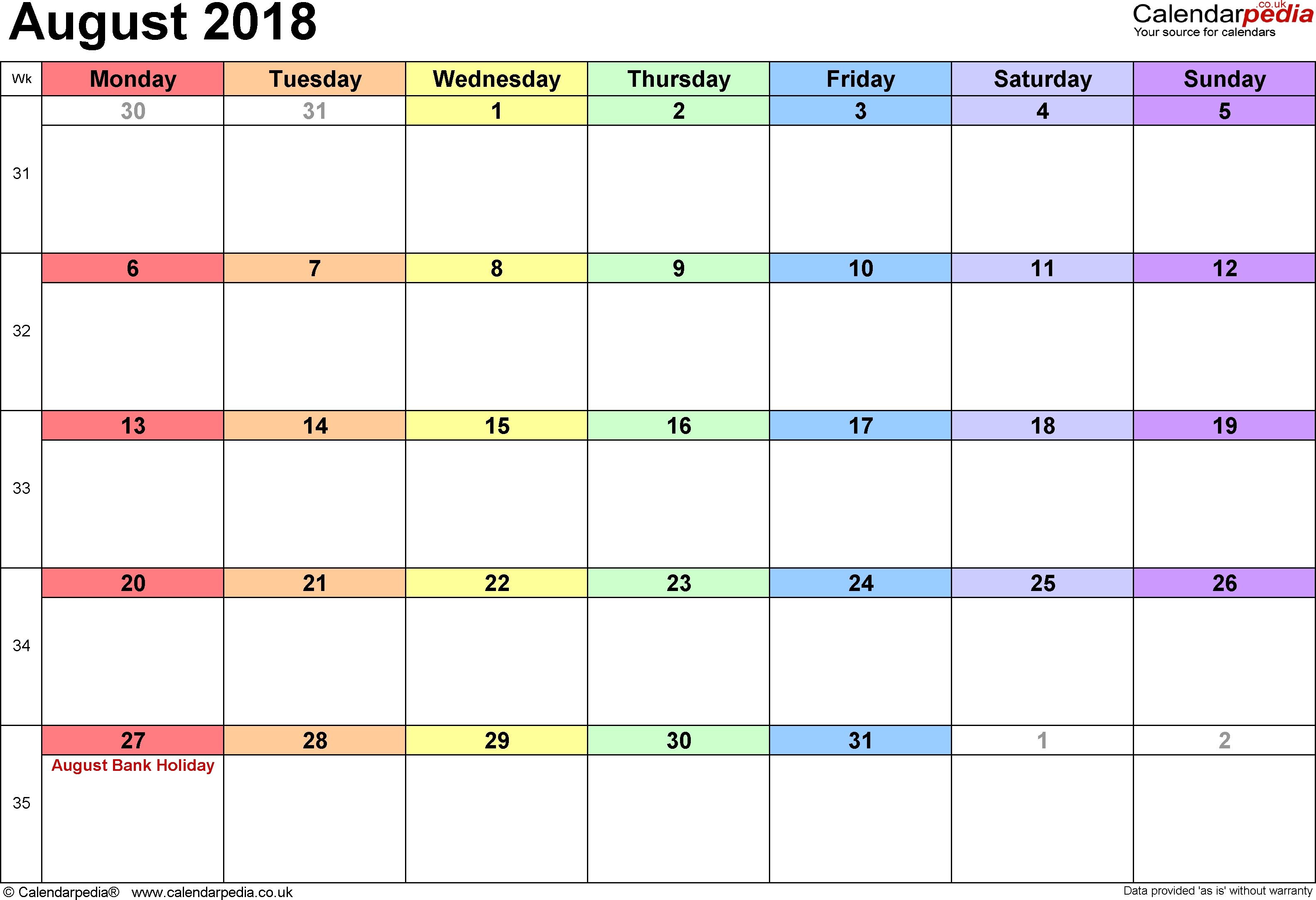 Calendar August 2018 Uk, Bank Holidays, Excel/pdf/word Templates regarding 3 Month Printable Calendar Online August