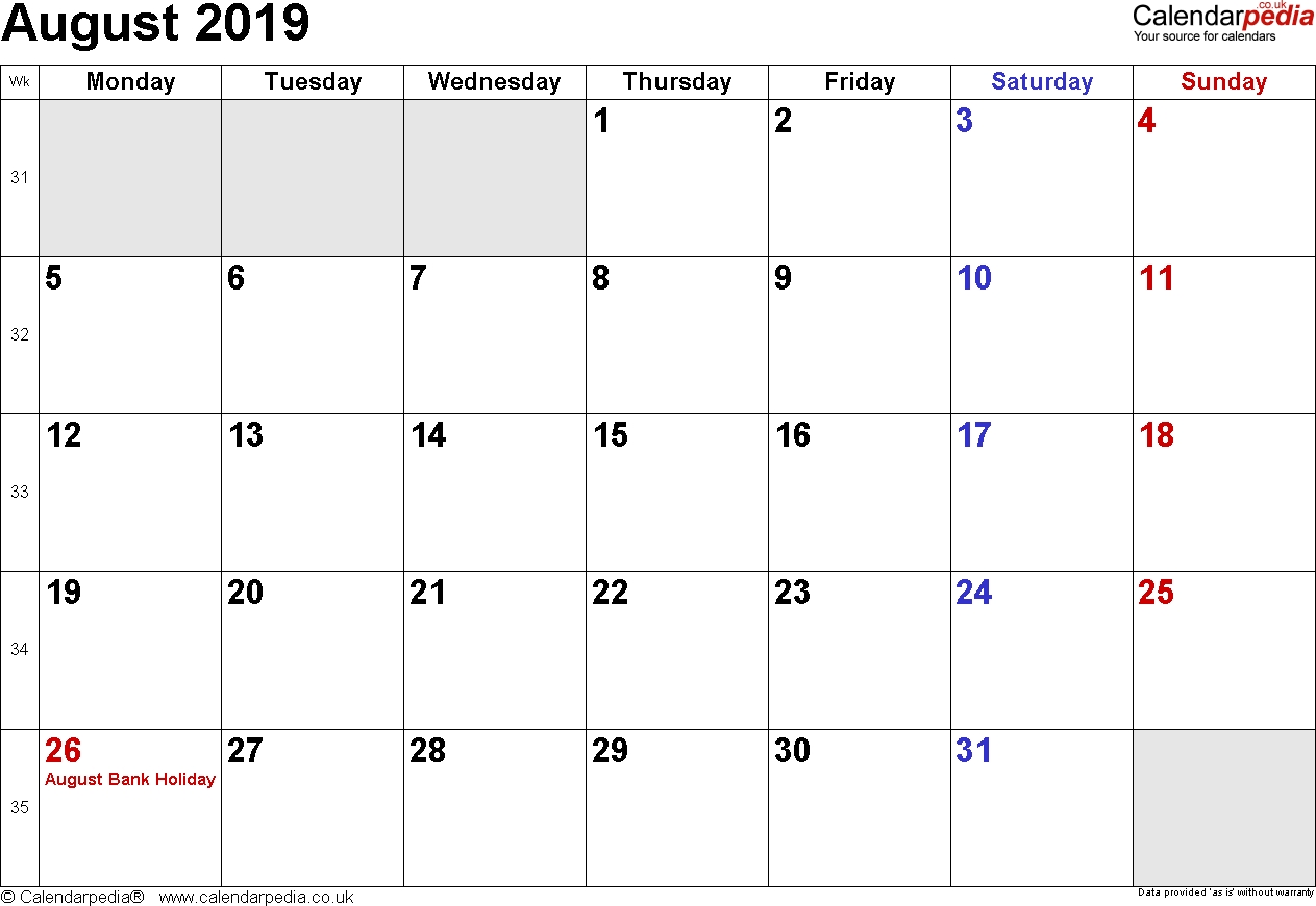 Calendar August 2019 Uk, Bank Holidays, Excel/pdf/word Templates within Small Calender For July And Agust