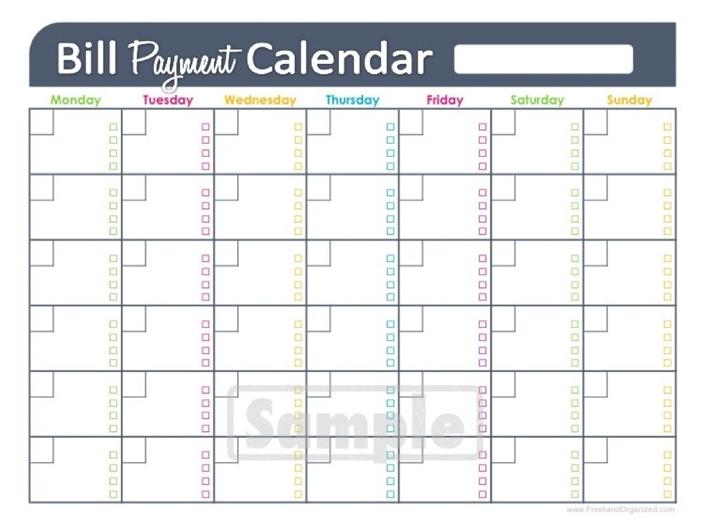 Calendar Bills Free Printable Template Calendar Template Images On inside Monthly Calendars For Bill Paying