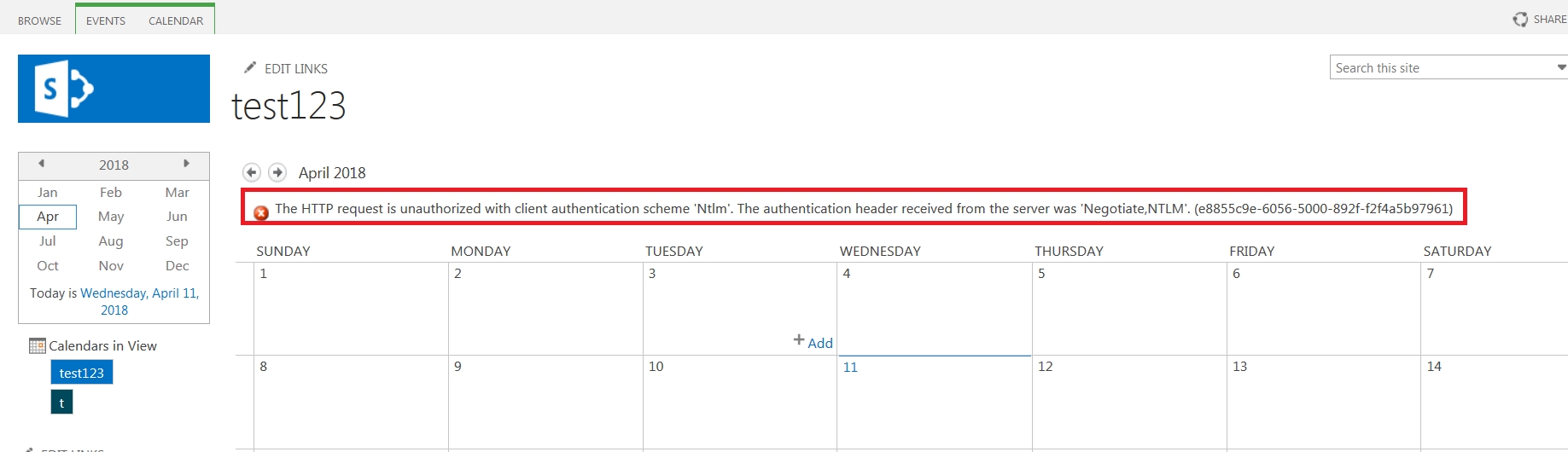 Calendar - Error When Overlay Sharepoint Calender With Exchange &quot;the inside Sharepoint 2013 Calendar Overlay Issues